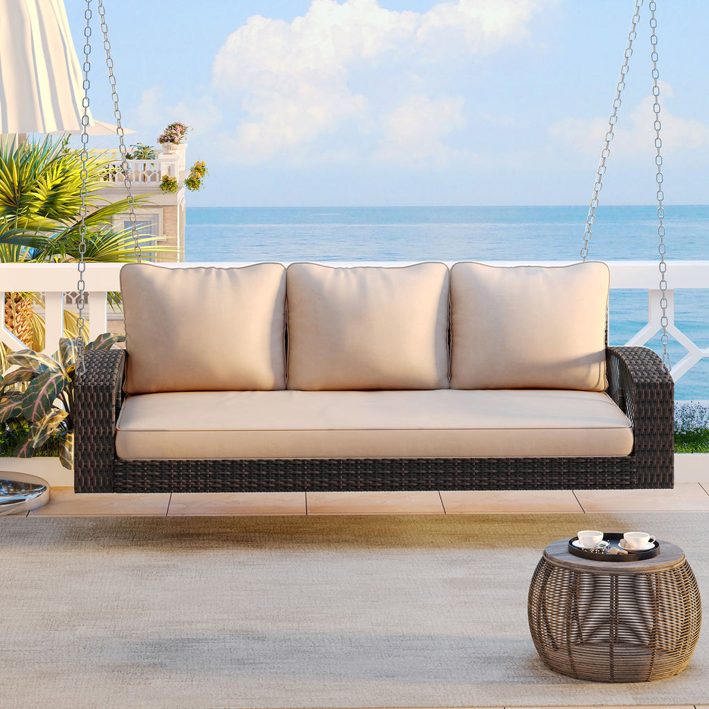 3 Person Large Patio Swing Bench With Cushions For Backyard