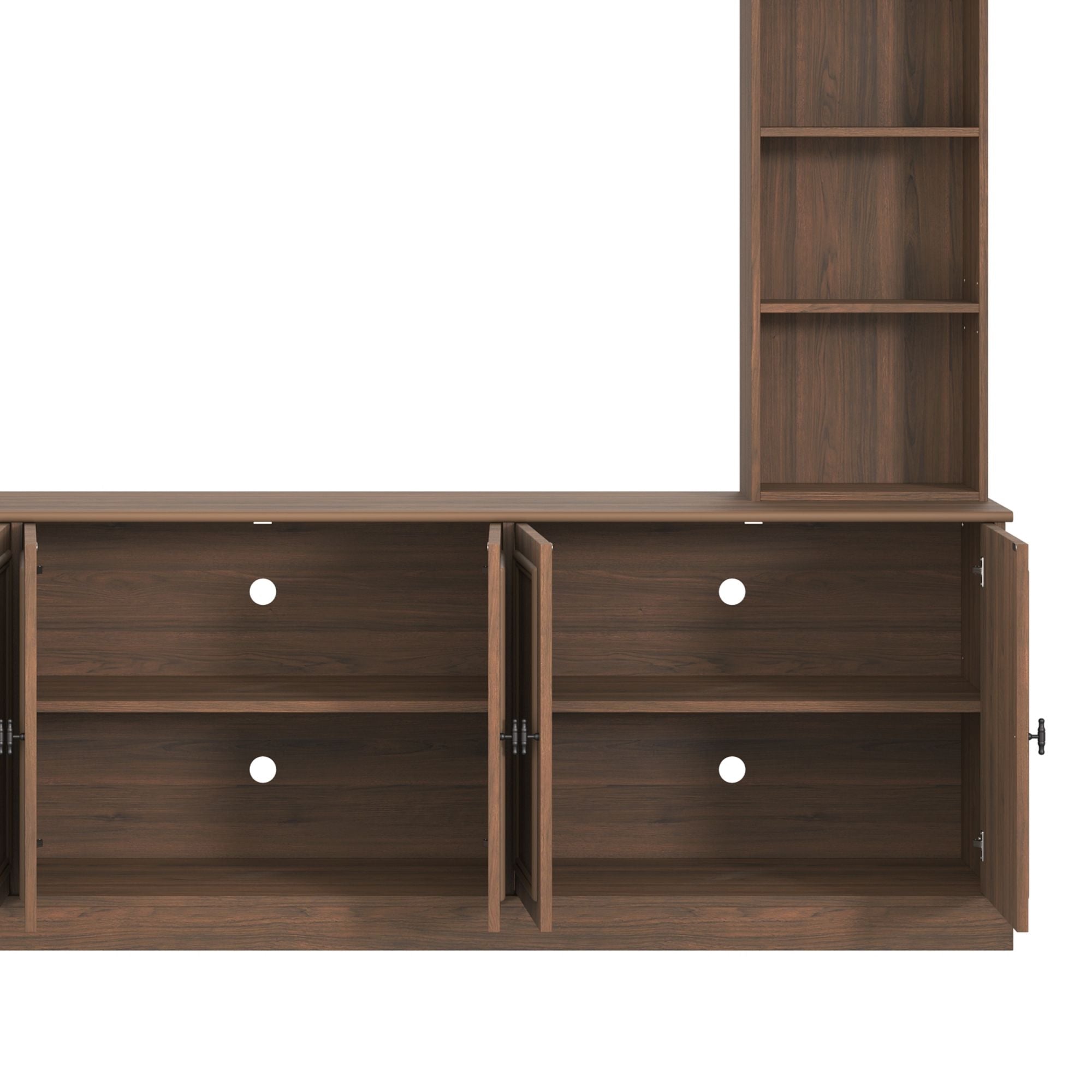 4 Piece Wall Unit Entertainment Center With Bookshelf, TV Stand With Adjustable Shelf For Living Room - Walnut