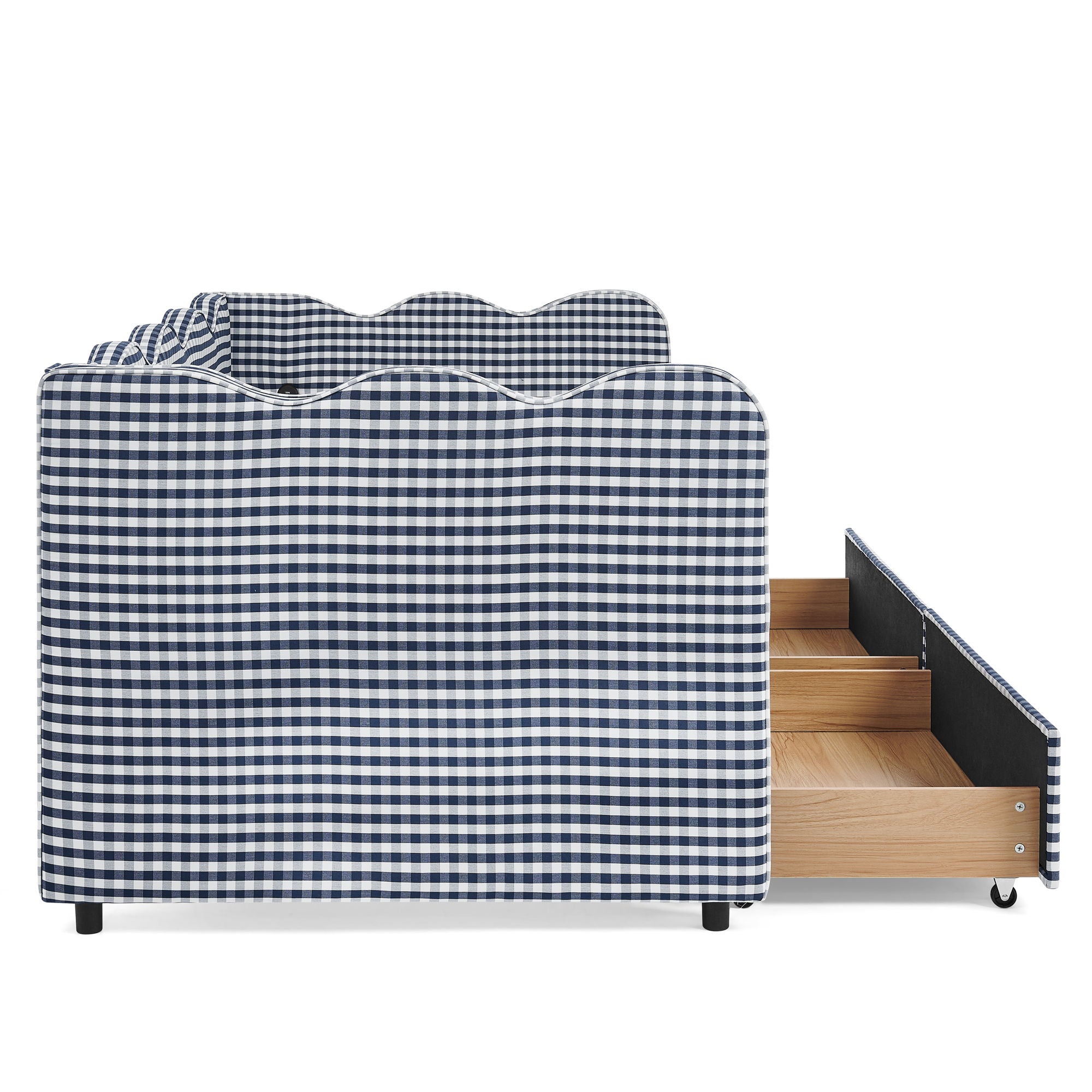 Gingham Daybed With USB Charging Port, Wave-Shaped Design