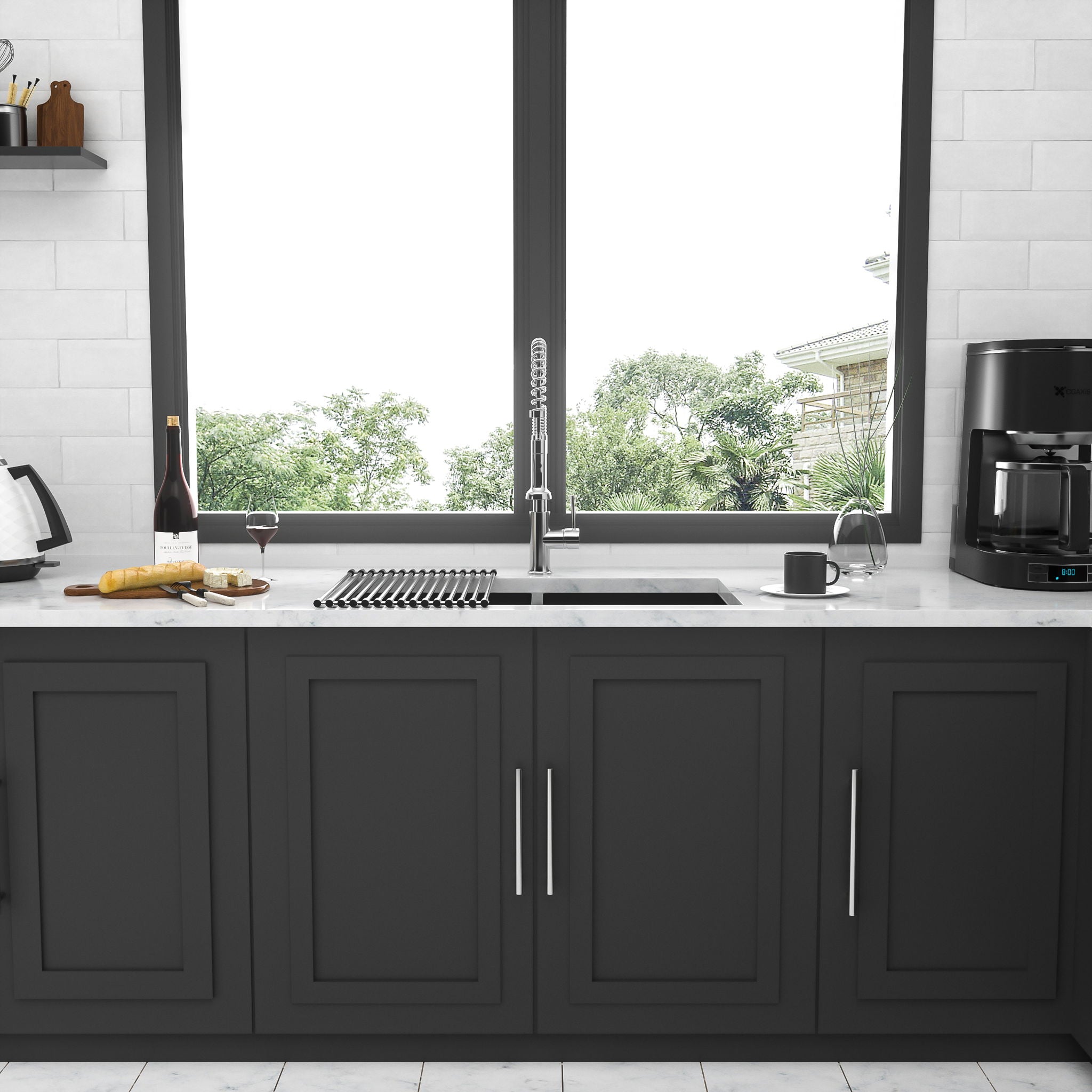 Double Bowl Undermount Kitchen Sink 16 Gauge 33" X 19" With Dual 10" Deep Basins - Gunmetal Black