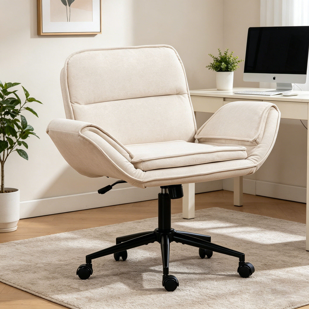 Criss Cross Swivel Desk Chair With Adjustable Armrests & Wheels For Home Office
