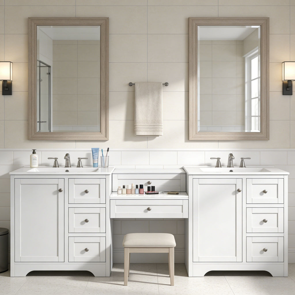 Double Sink Bathroom Vanity With Countertop, 2 Ceramic Sinks, 6 Drawers, Soft Close Design