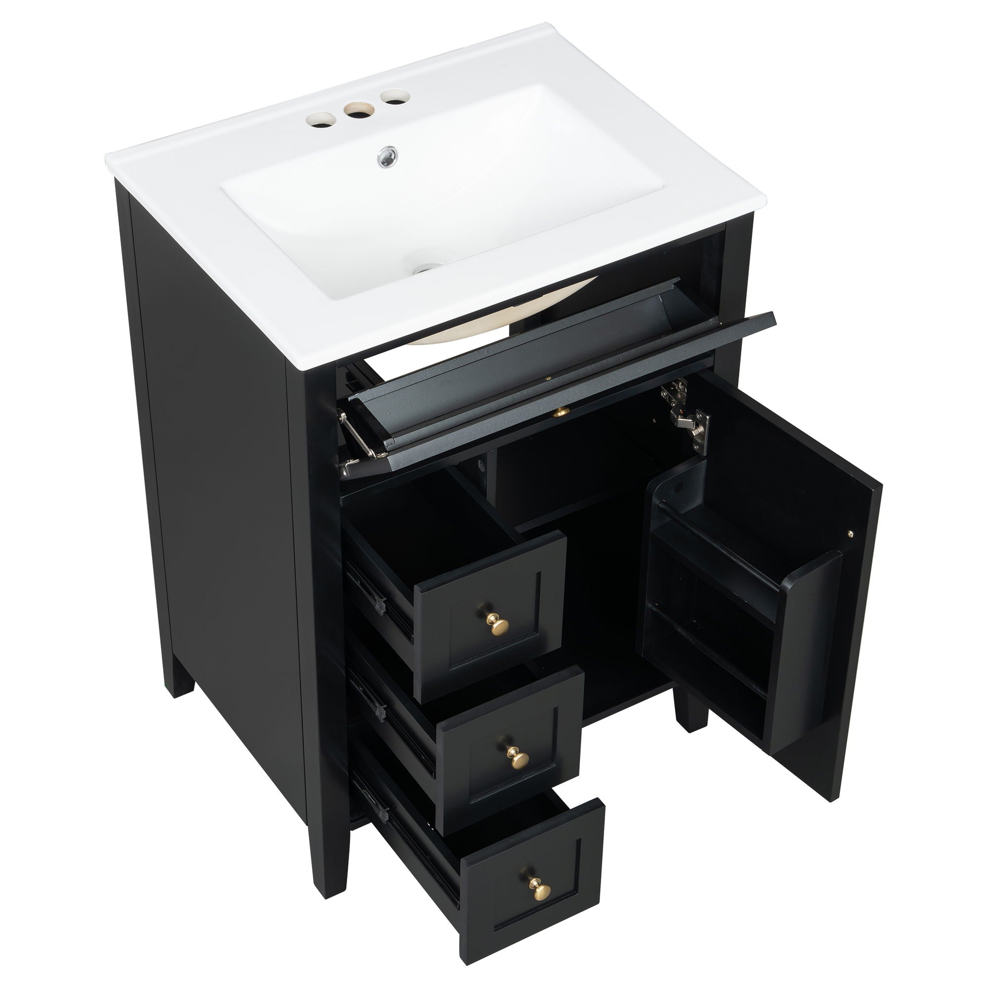 Bathroom Vanity With Sink, 3 Drawers & Cabinet With Adjustable Shelves