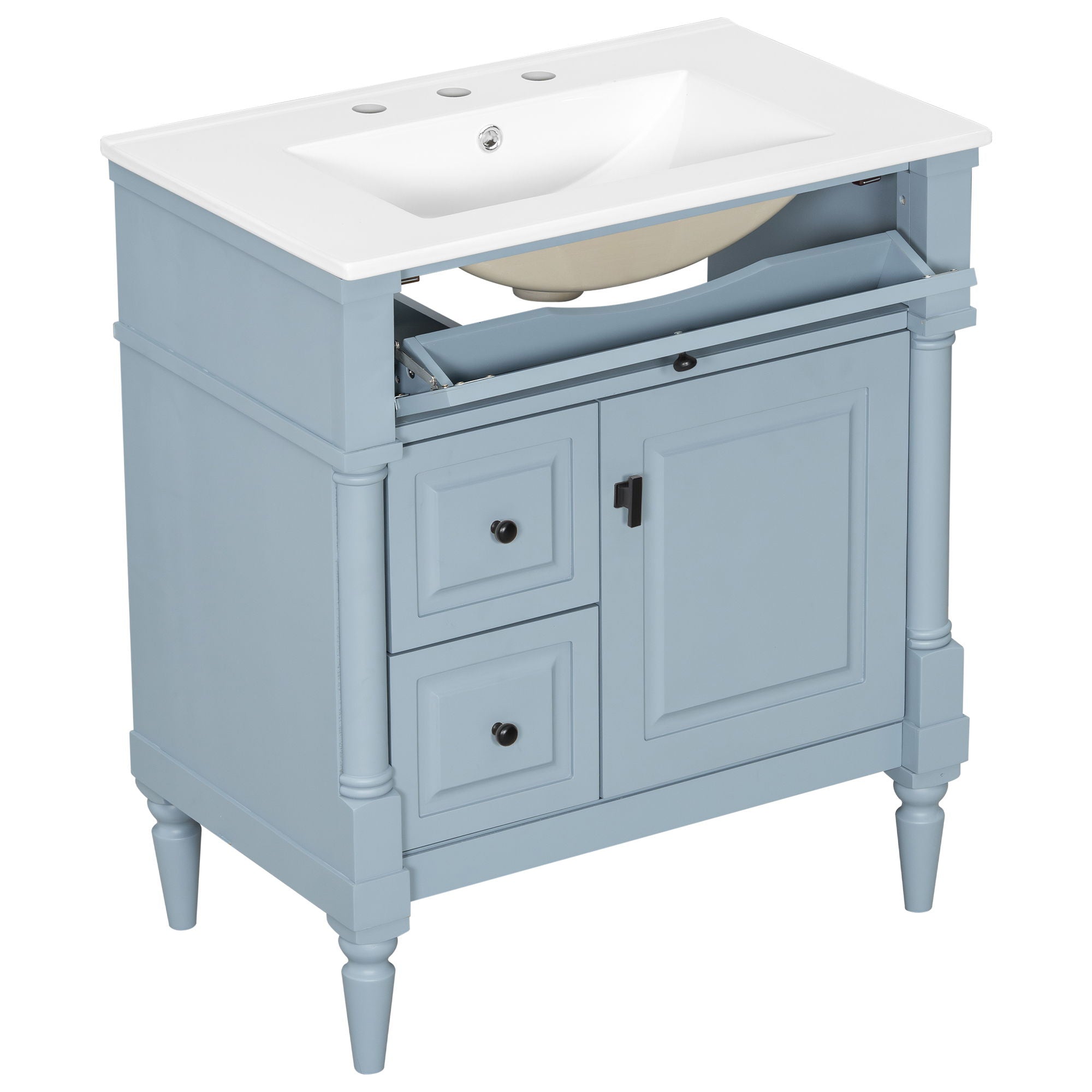 Modern Bathroom Vanity With Sink, Freestanding Cabinet With Flip Drawer & Adjustable Shelf