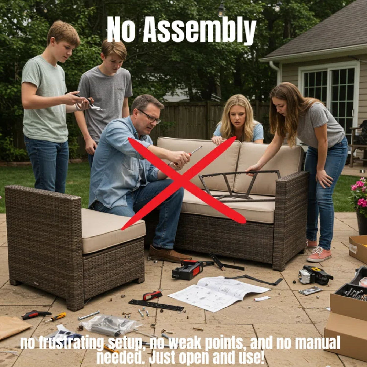 Outdoor Loveseat With Durable Frame And Cushions - Gray Mix