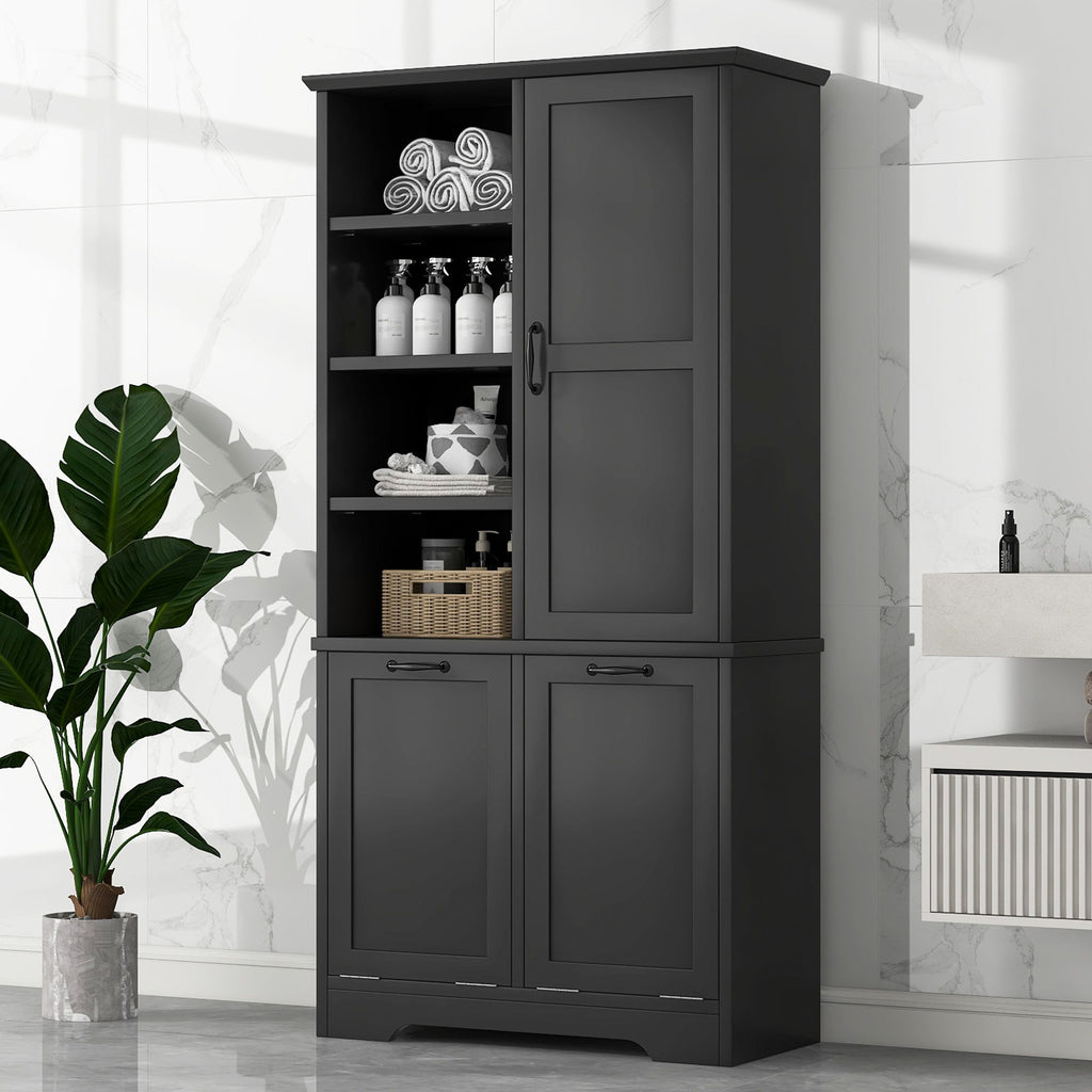 Freestanding Bathroom Storage Cabinet With Doors And Drawers, Adjustable Shelves, Tilt-Out Laundry Hamper