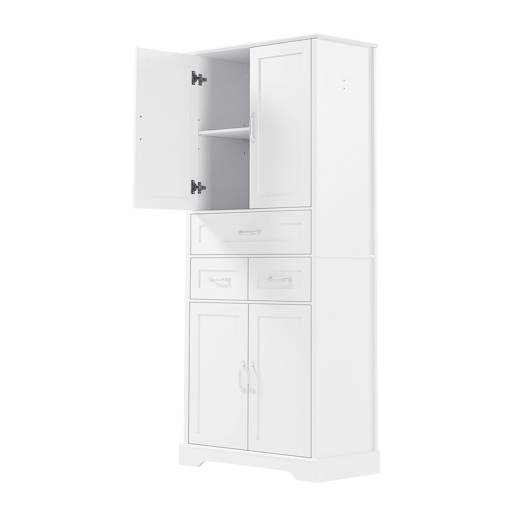 Tall Bathroom Storage Cabinet With 4 Doors 3 Drawers Adjustable Shelves - White