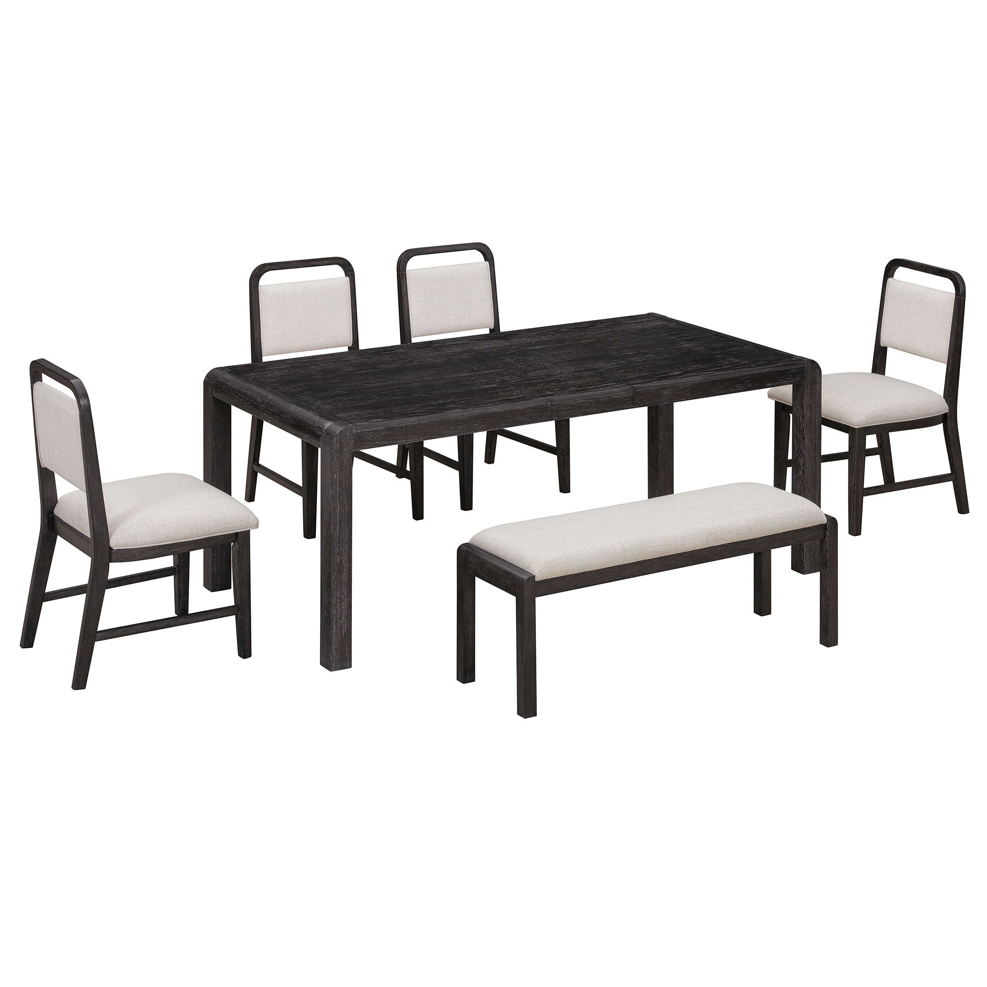 Extendable Dining Table Set With 4 Upholstered Chairs And 1 Bench
