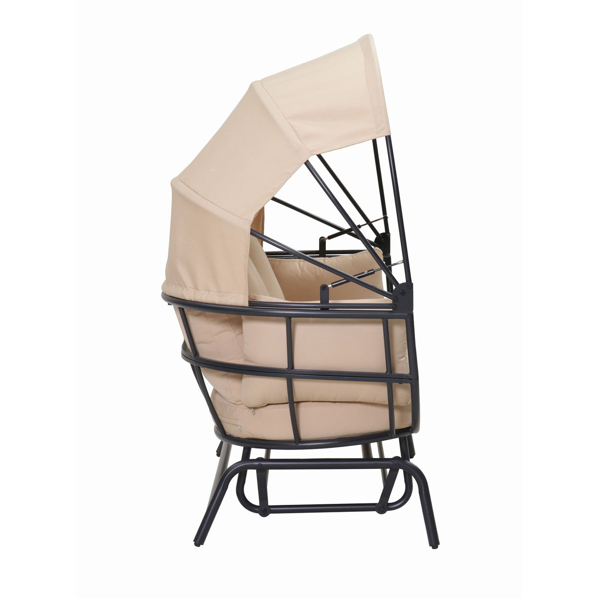 2 Person Egg Shaped Outdoor Swing Chair With Adjustable Canopy - Acacia Wood / Black / Taupe