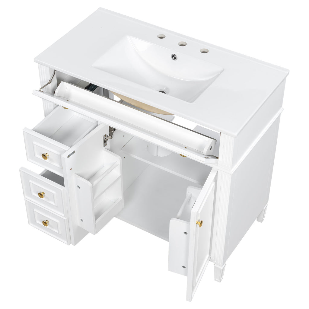 Bathroom Vanity With Sink, 3 Drawers & 2 Doors