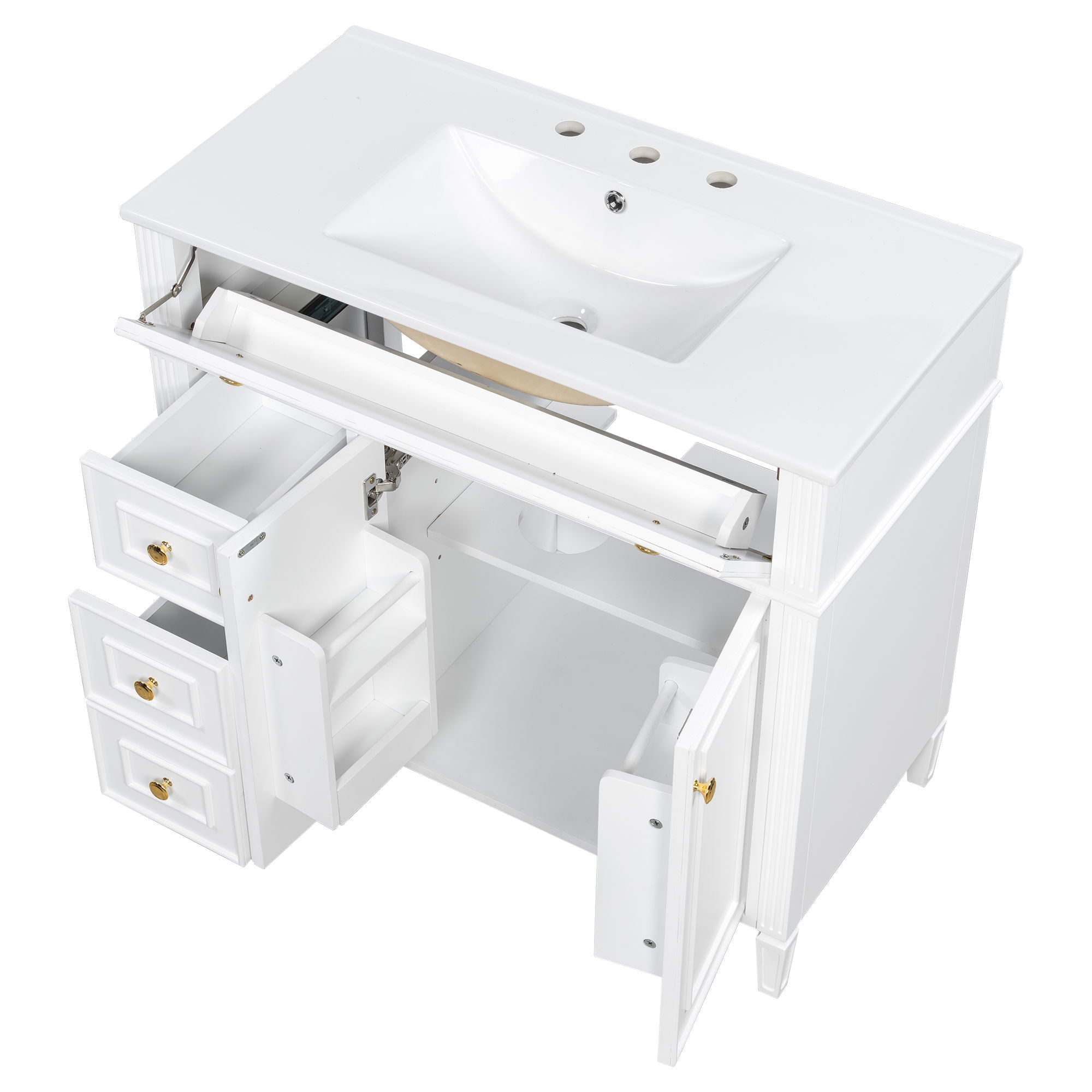 Bathroom Vanity With Sink, 3 Drawers & 2 Doors