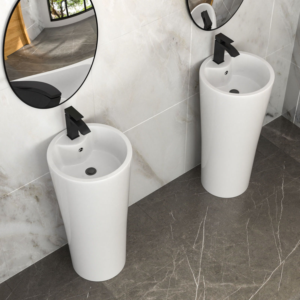 15" Pedestal Sink With Space Saving Design, Smooth Non Porous Surface For Powder Rooms - White