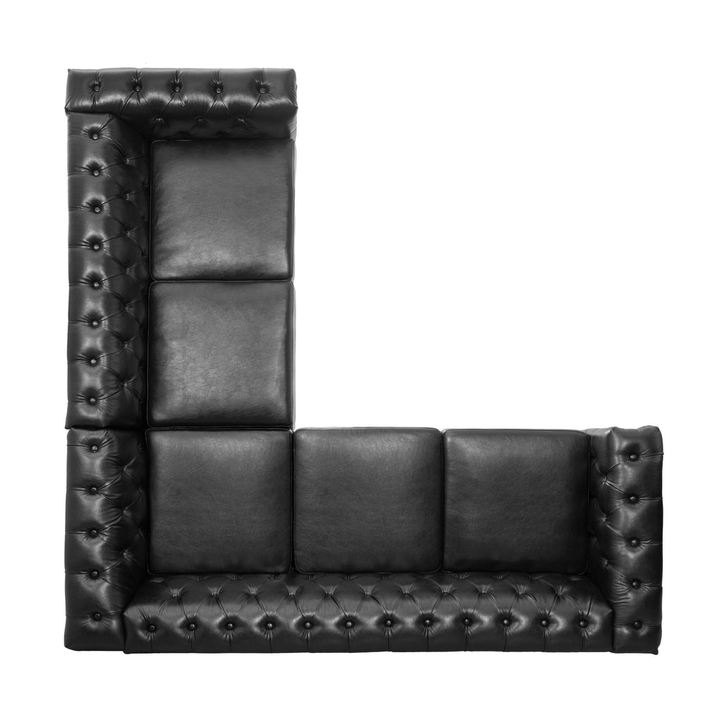 L Shaped Reversible Modern Chesterfield Sofa With Rolled Arms And Nailhead, 5 Seat Tufted Couch