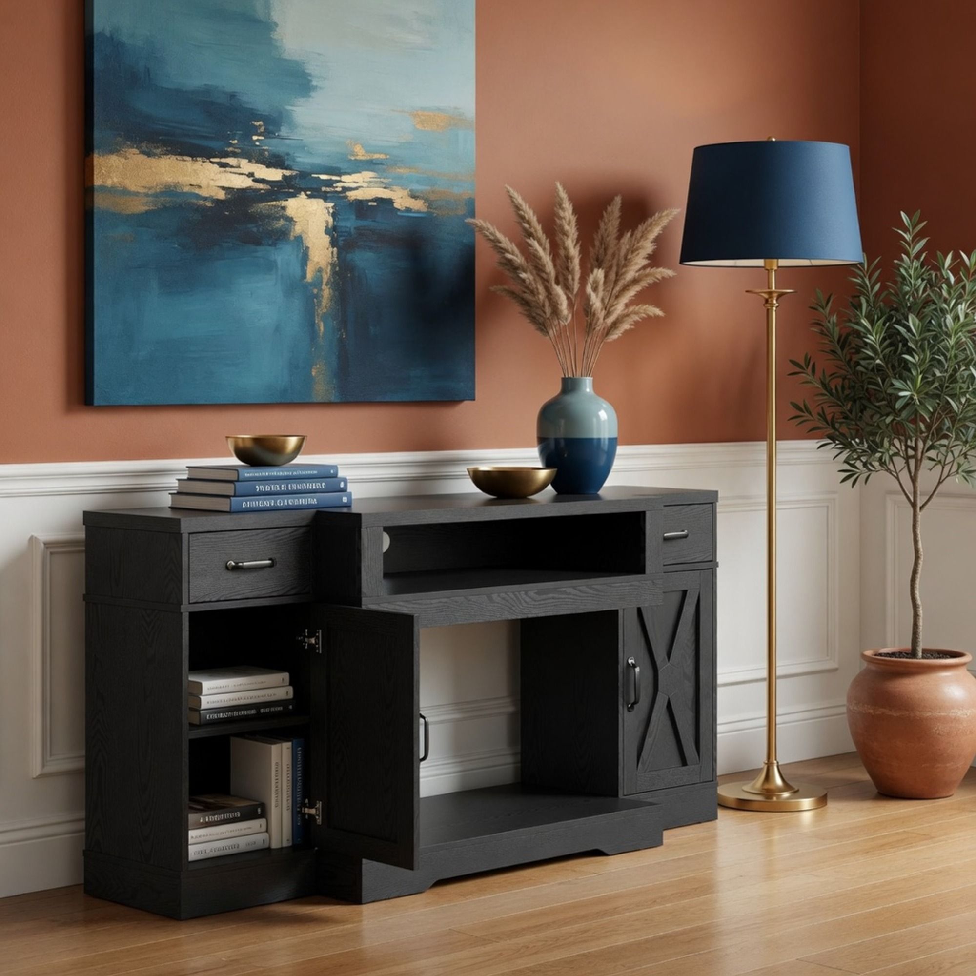 TV Stand With Adjustable Shelves & Double Doors