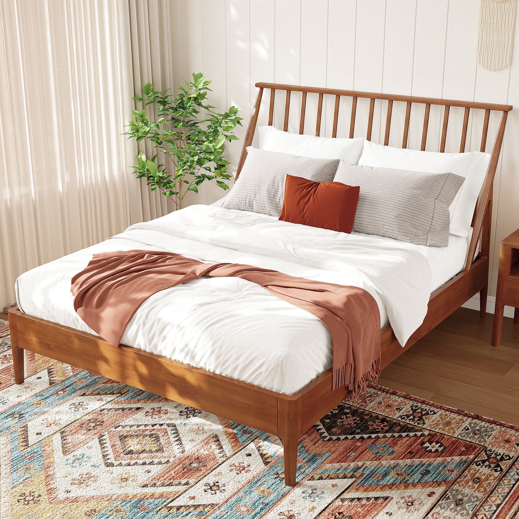 Bohemian Platform Bed With Tall Headboard