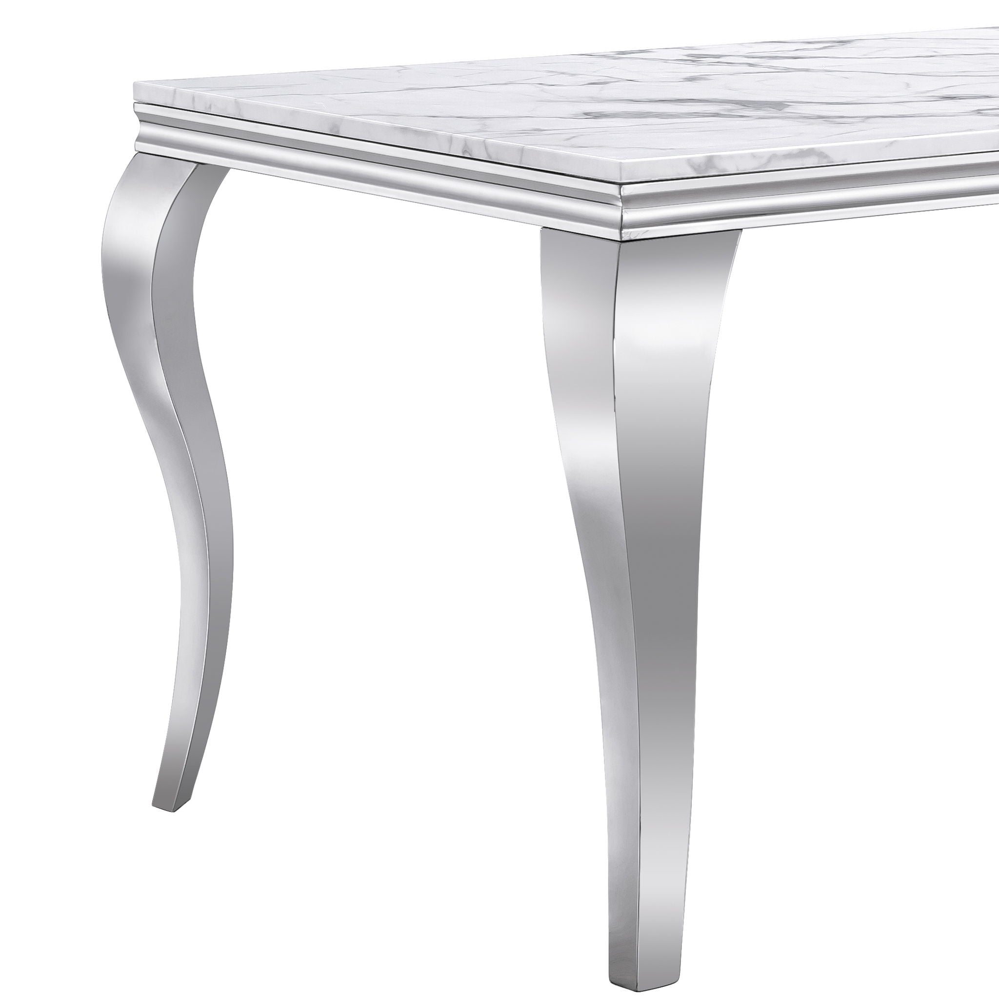 Marble Printed Rectangular Dining Table, Frame And Stainless Steel Legs - Silver / White