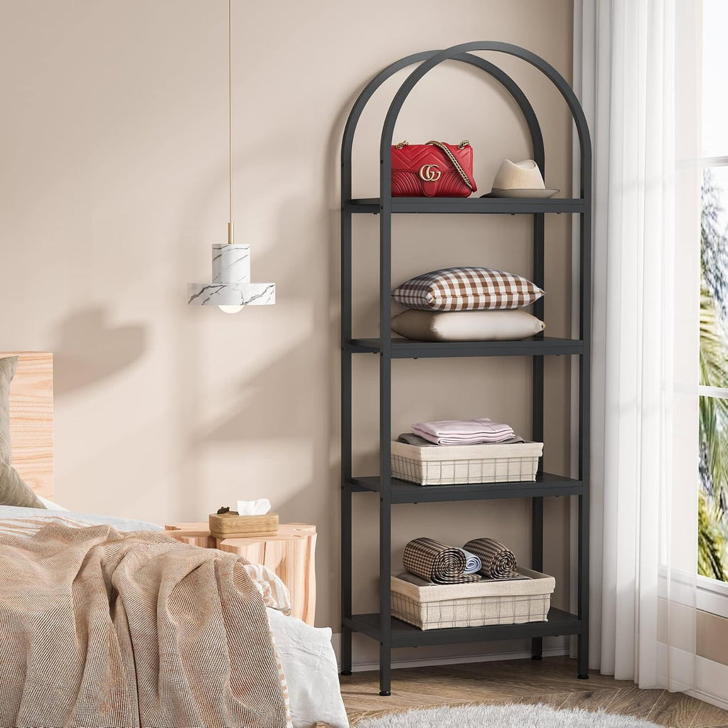 Industrial 4 Tier Open Bookshelf With Curved Top