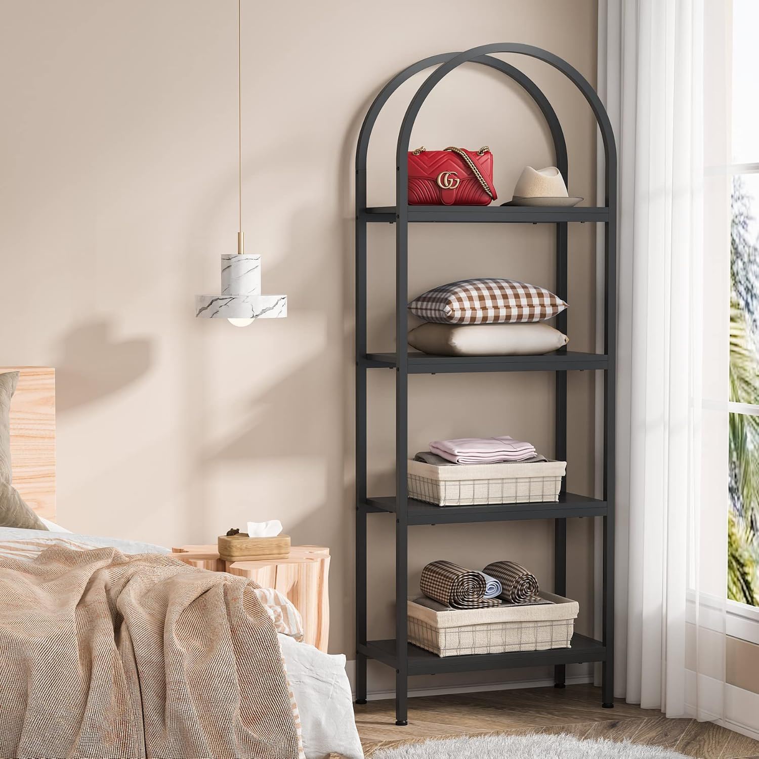 Industrial 4 Tier Open Bookshelf With Curved Top
