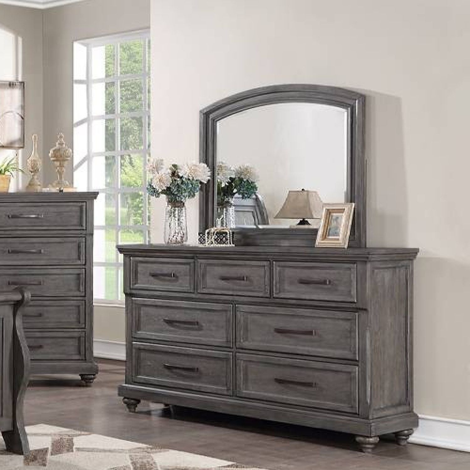 1 Piece Dresser With Handles And Unique Round Legs - Antique Gray