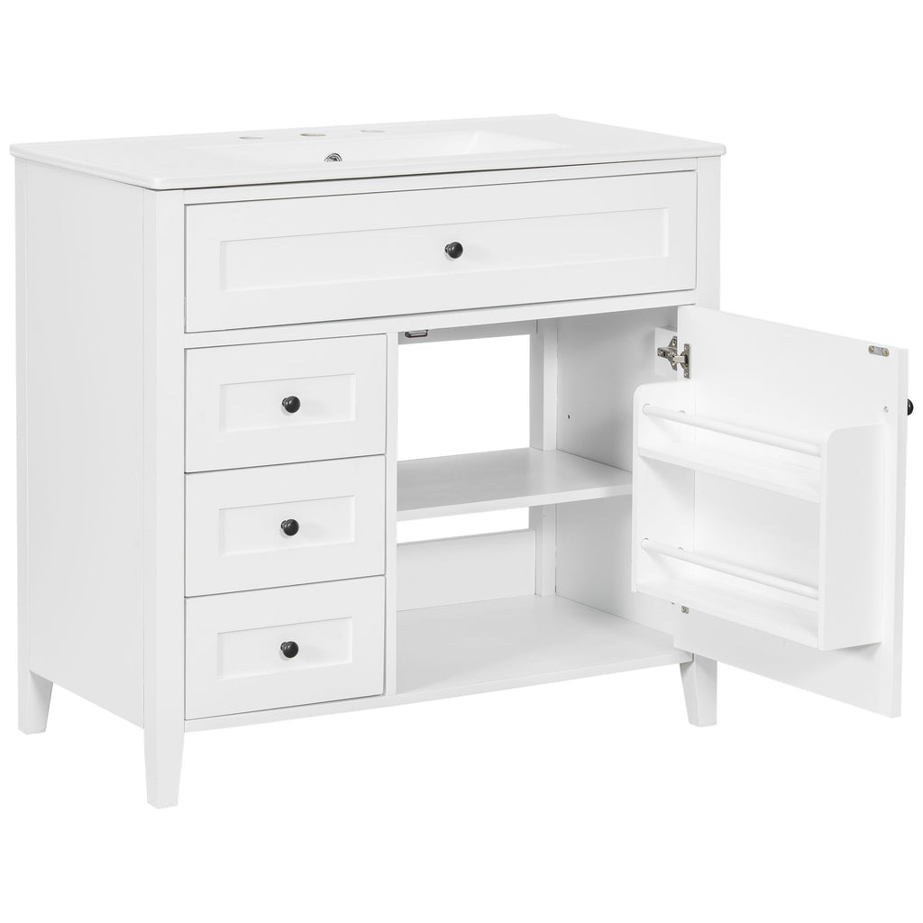 Bathroom Vanity With Sink, 3 Drawers & Cabinet With Adjustable Shelves