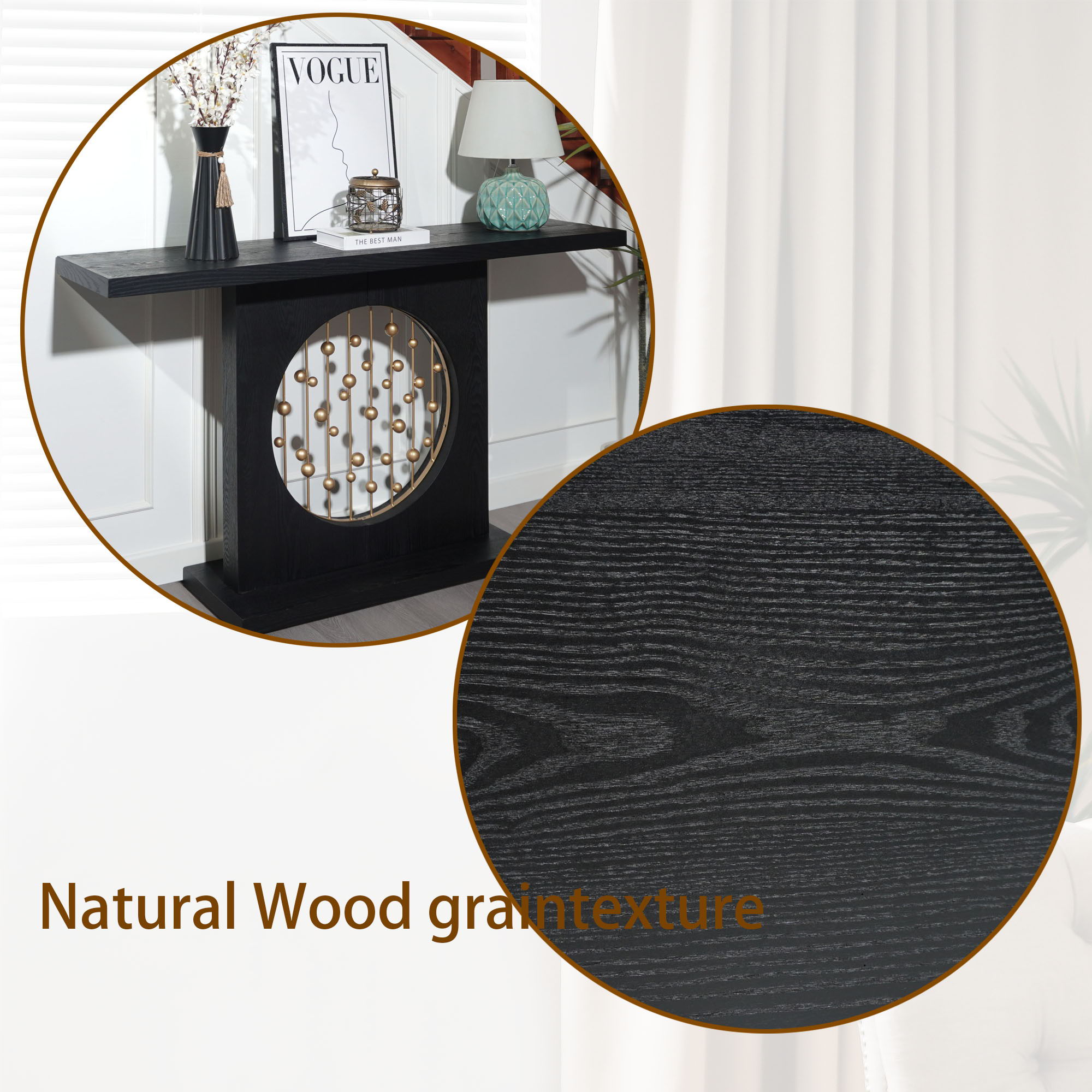Console Table With Circular Art Decor For Living Room - Multi