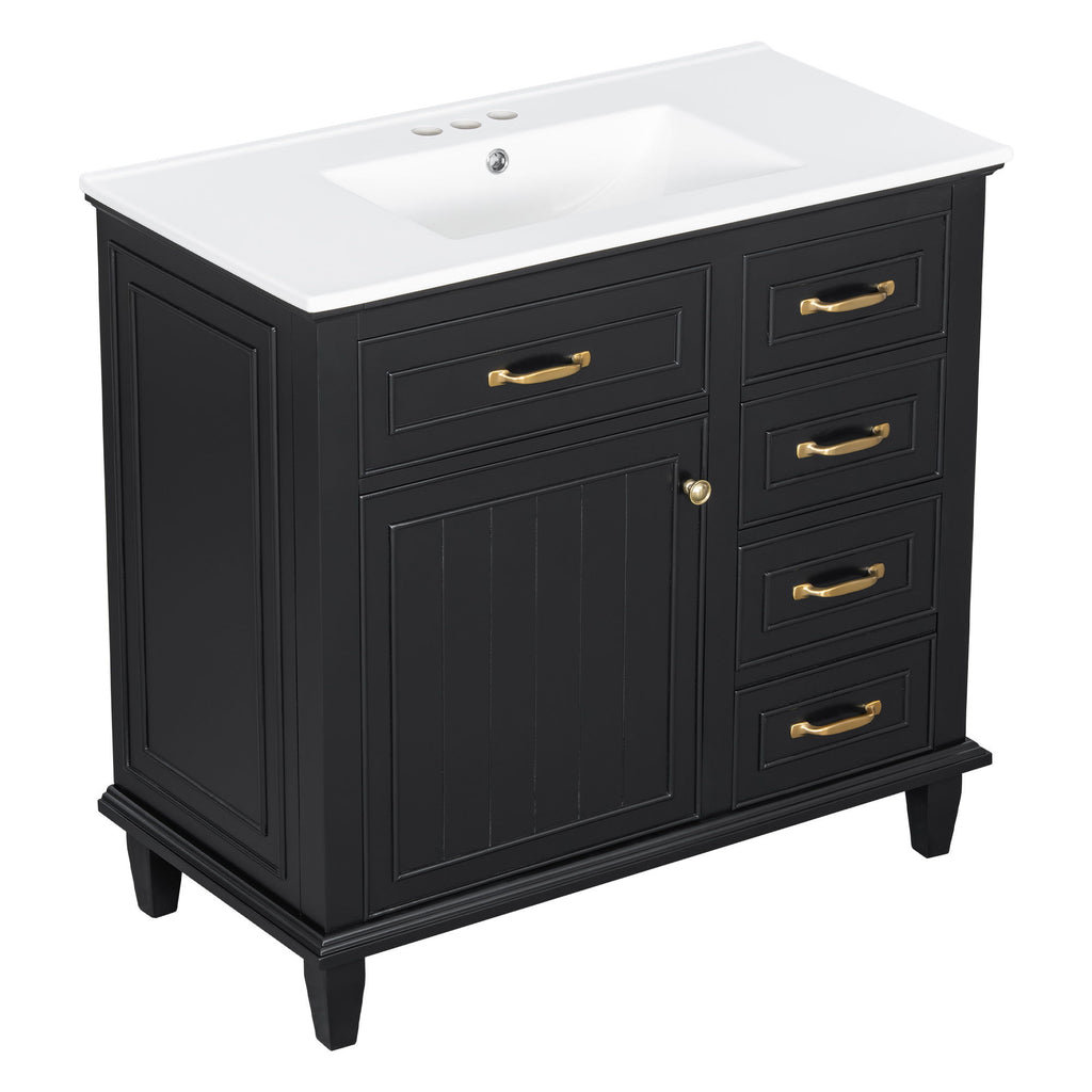 Modern Bathroom Vanity With Sink Top, Flip Drawers, Adjustable Shelf