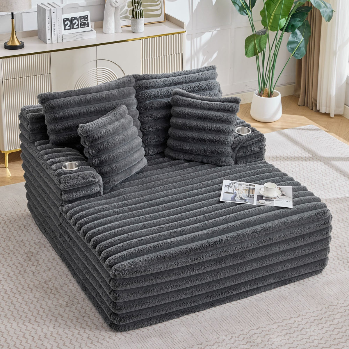 Oversized Chaise Lounge Chair Indoor With Pillows For Living Room