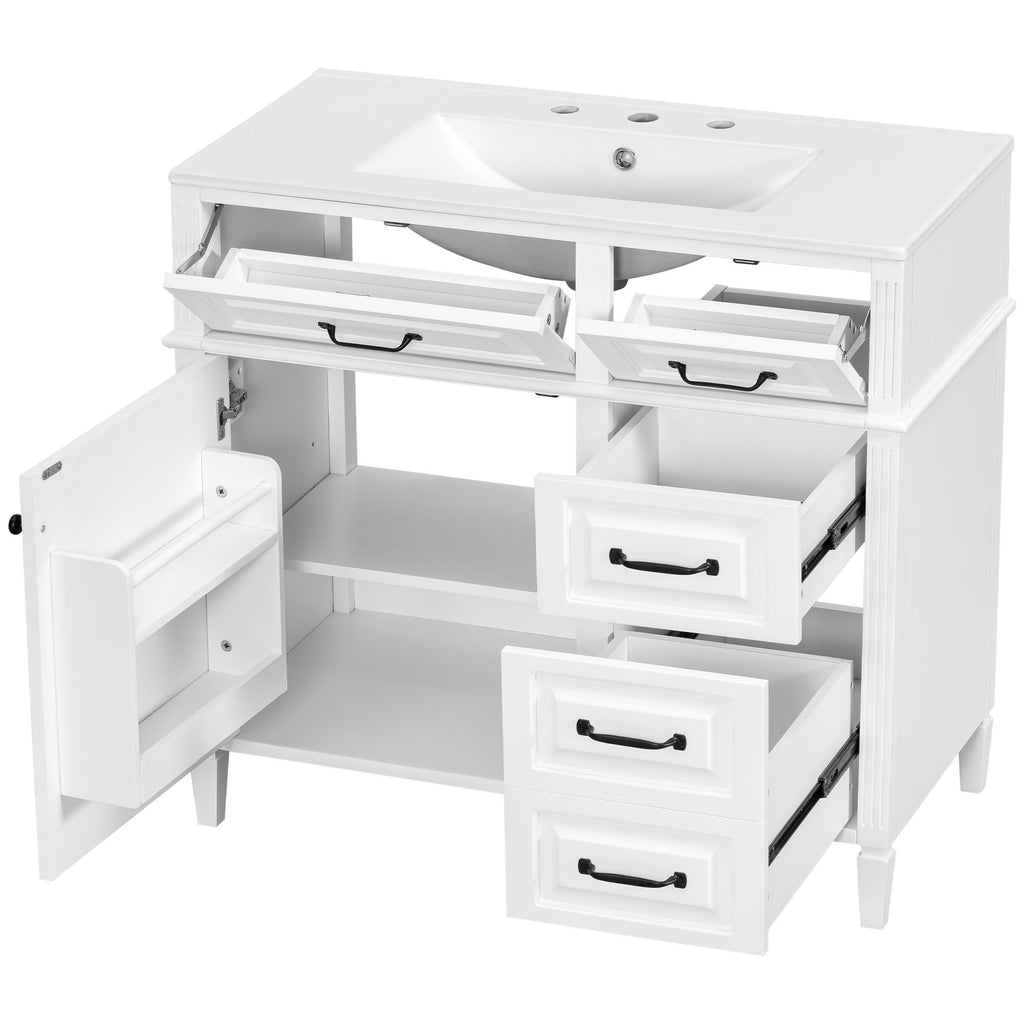Modern Bathroom Vanity With Sink Top, Flip Drawer Design