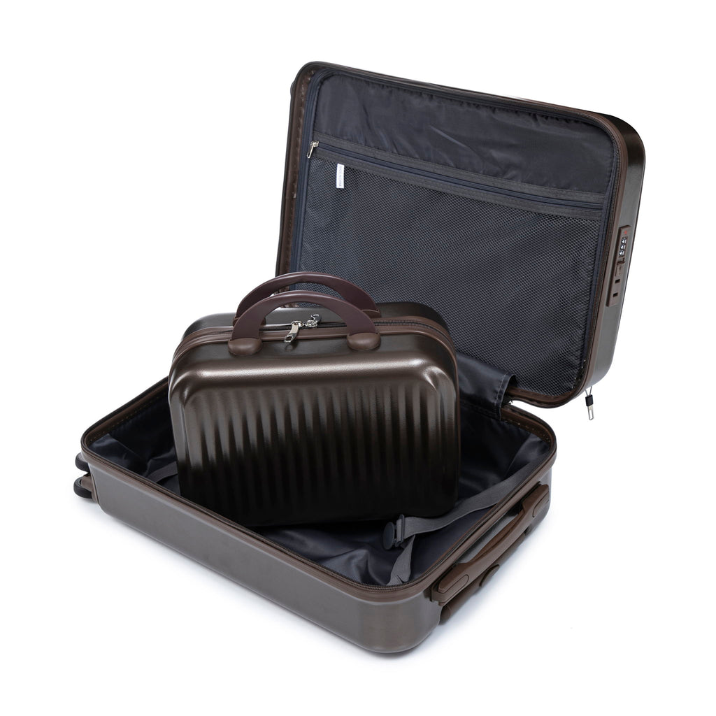 Luggage Set With Cosmetic Case, Combination Lock, Front Opening Design