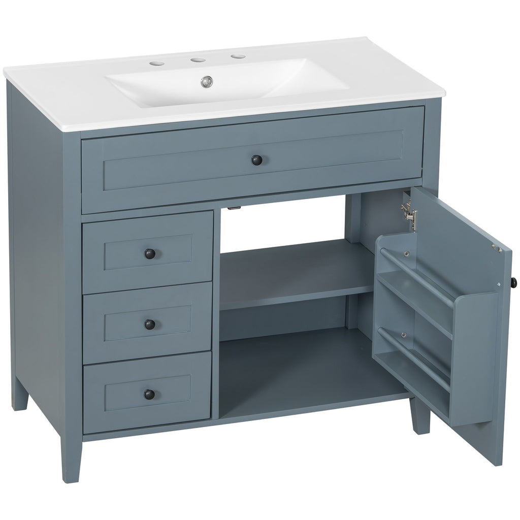 Bathroom Vanity With Sink, 3 Drawers & Cabinet With Adjustable Shelves