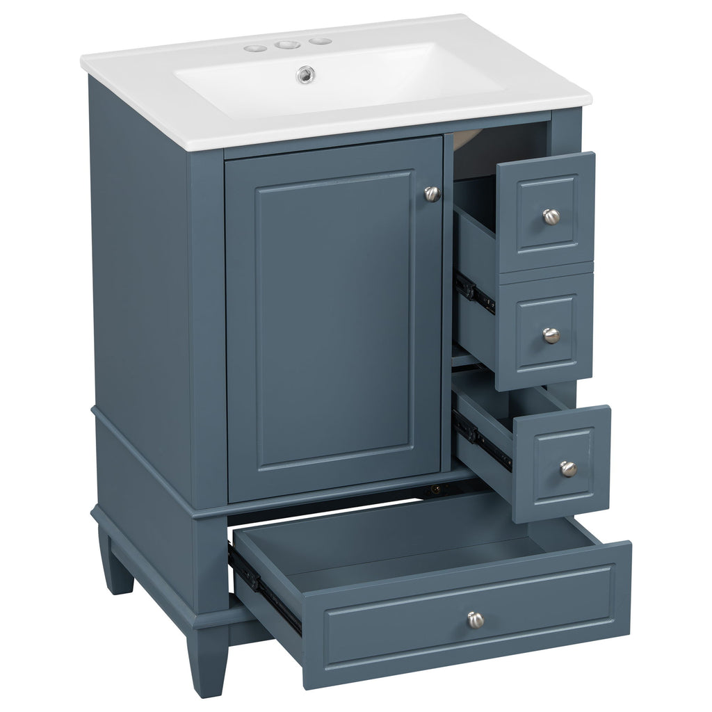 Modern Bathroom Vanity With Sink, Freestanding Cabinet With Drawers And Storage Shelves