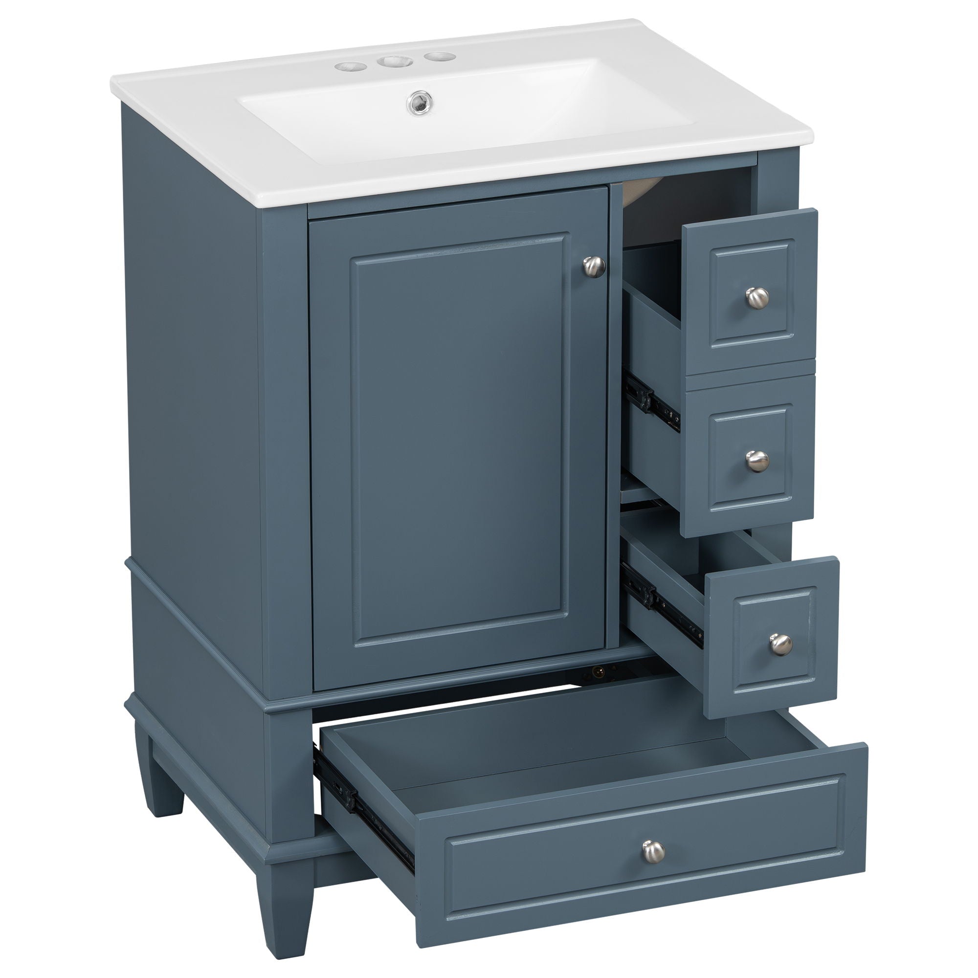 Modern Bathroom Vanity With Sink, Freestanding Cabinet With Drawers And Storage Shelves