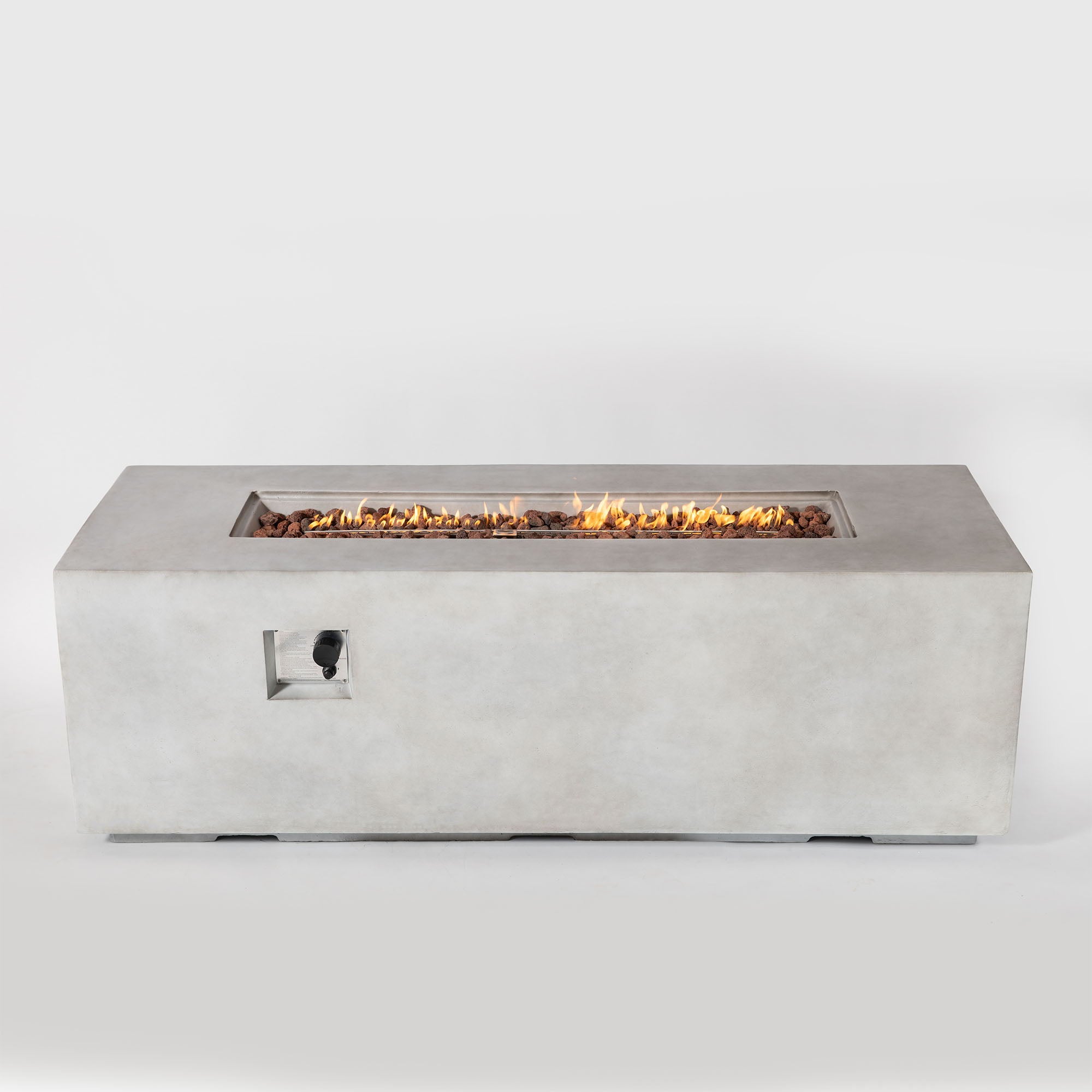 Propane Gas 60000 Btu Rectangular Fire Pit For Outside - Light Gray