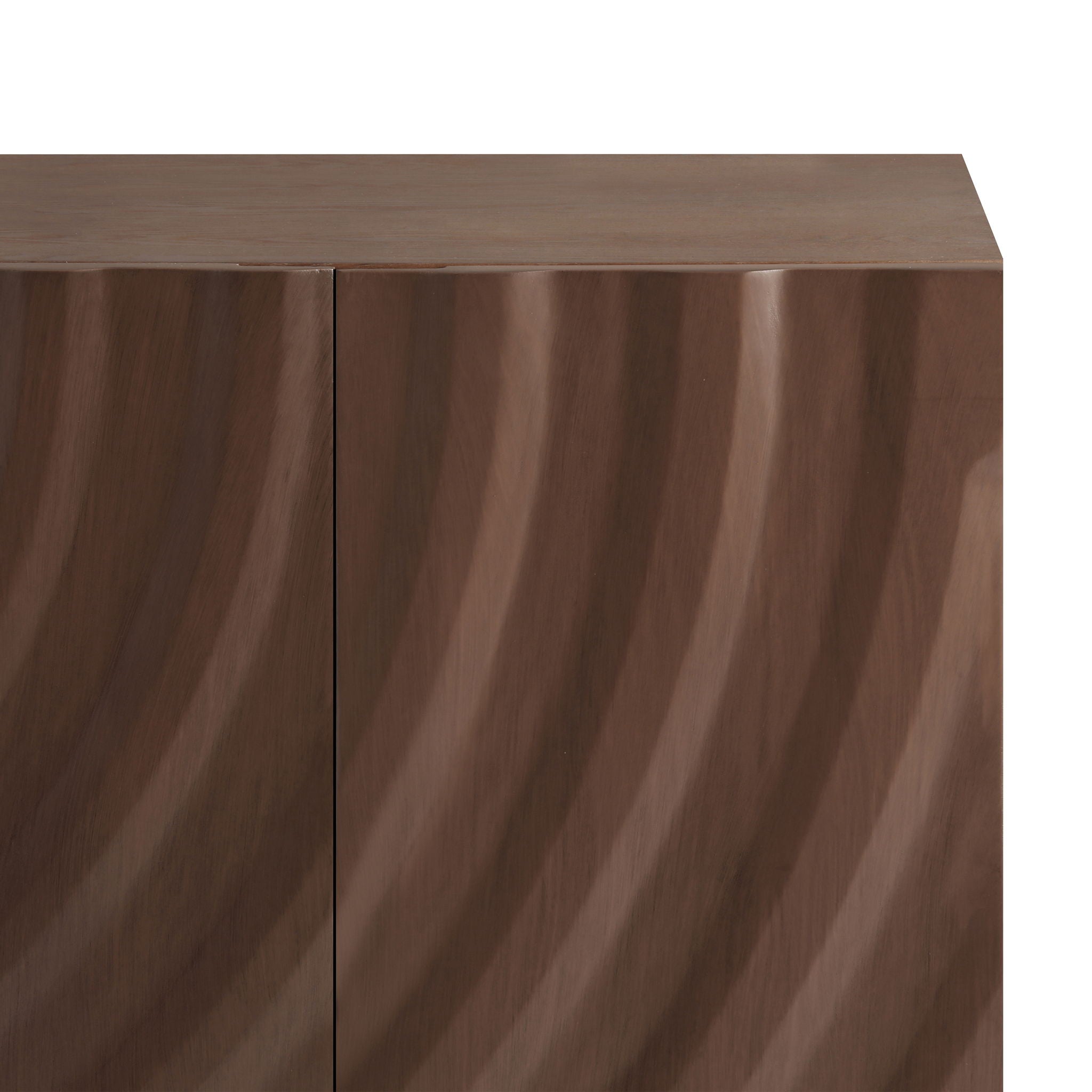 Modern Sculptural Sideboard, Ripple Doors, Adjustable Shelves, Metal Legs - Brown / Silver
