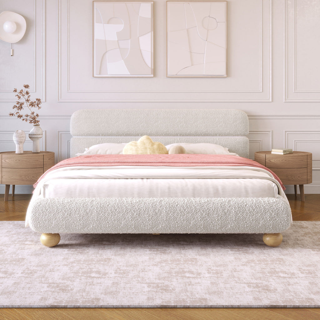 Queen Size Low Profile Upholstered Bed - White