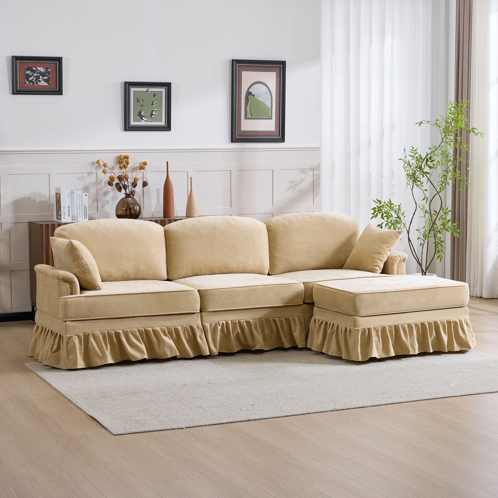 Cloud Sofa With Removable Ruffled Skirt With Ottoman And Flared Arms