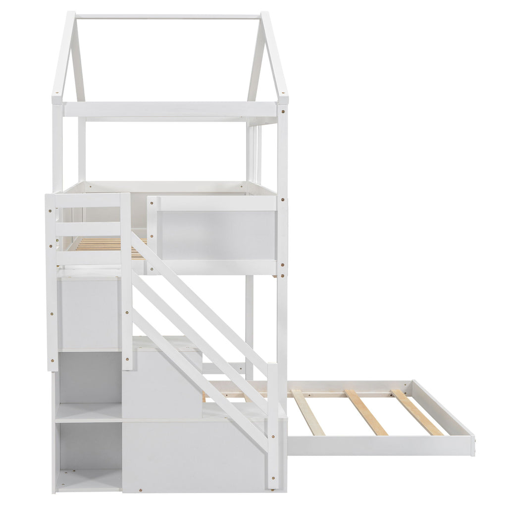House Style Bunk Bed With Storage Staircase And board