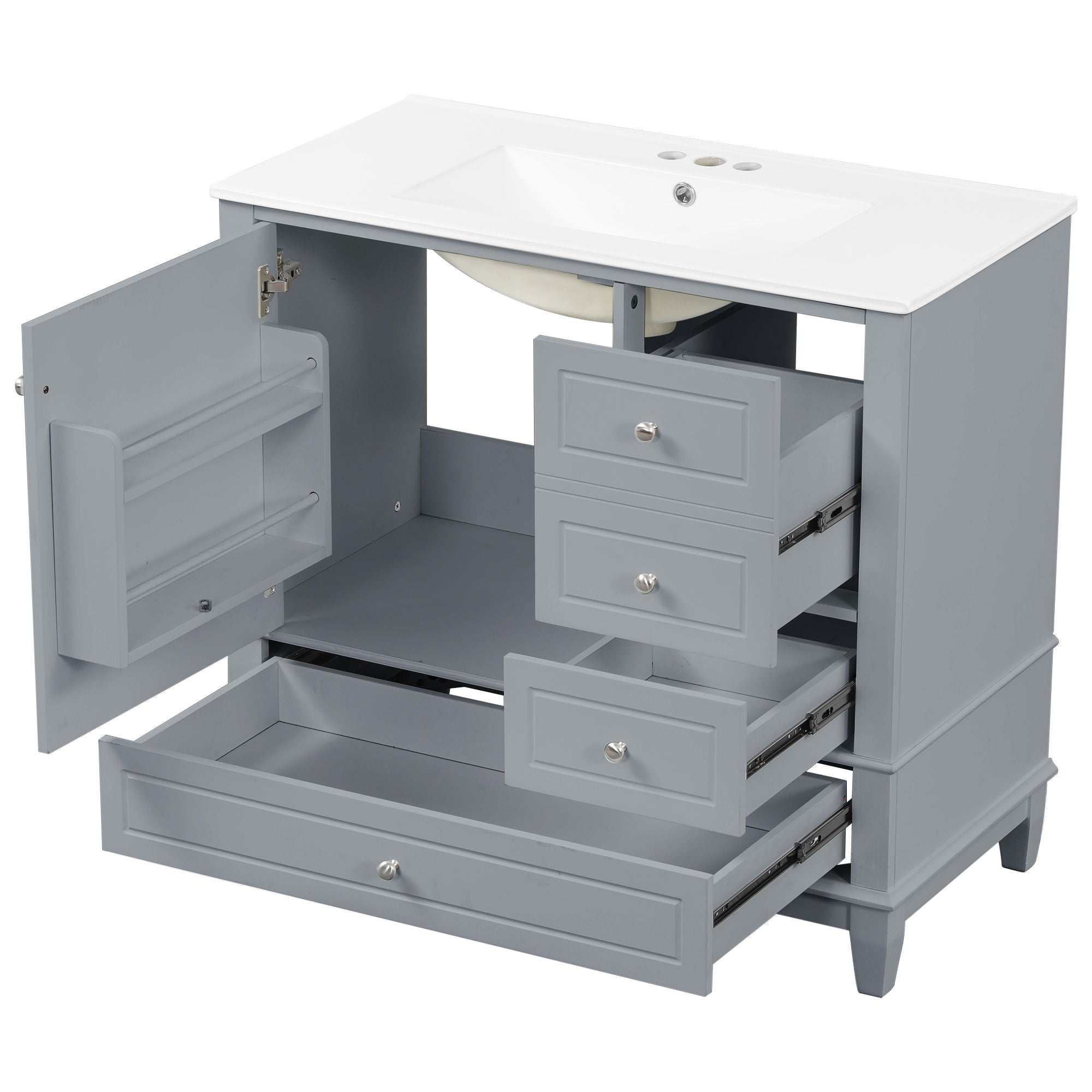 Modern Bathroom Vanity With Sink, 3 Drawers & Cabinet