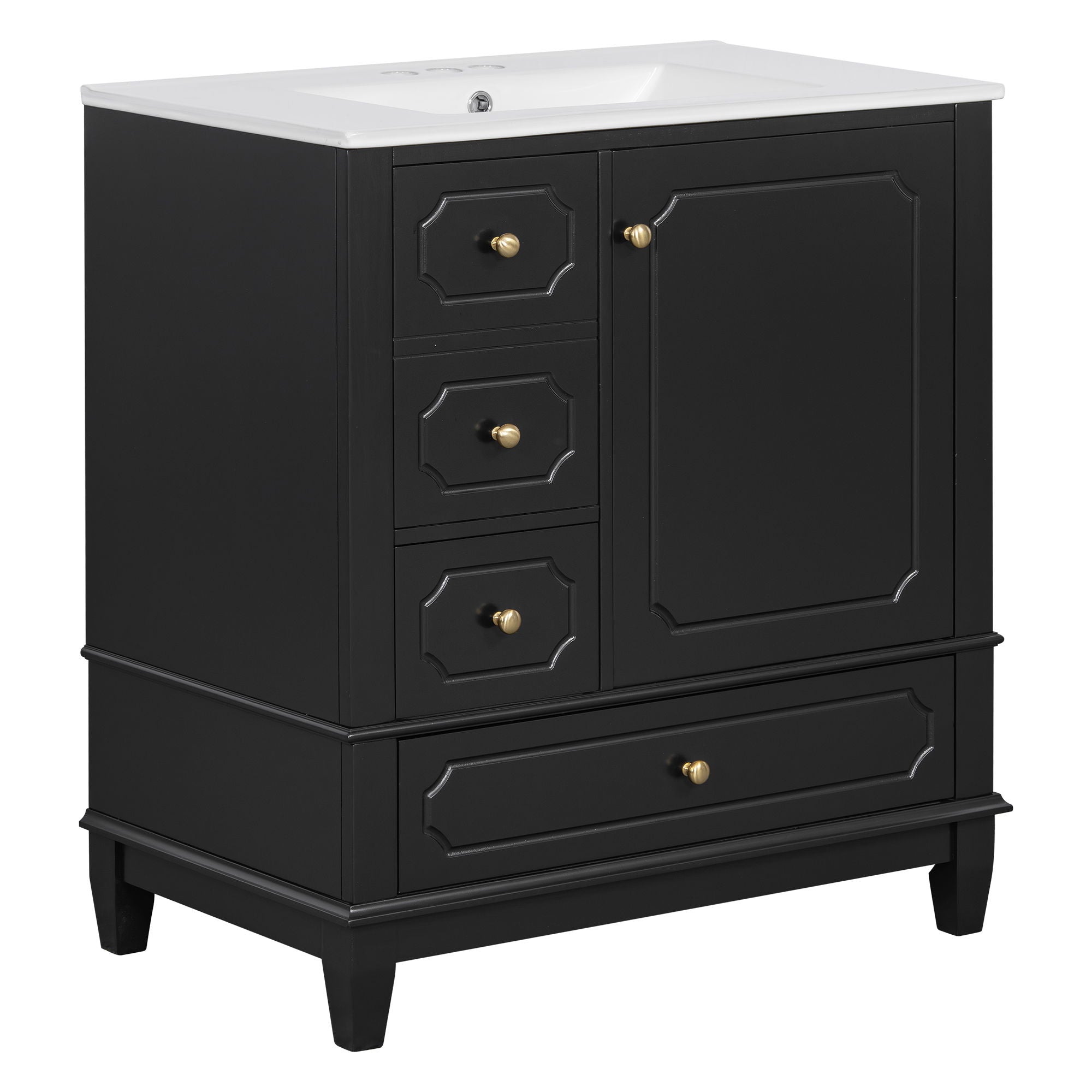 Bathroom Vanity With Sink, Freestanding Vanity Cabinet With Ceramic Basin, Soft Close Door, 3 Drawers