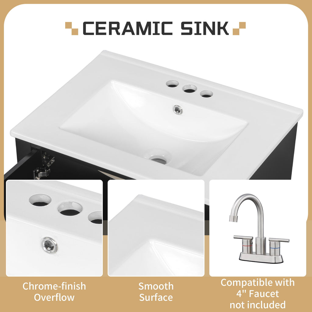 Modern Bathroom Vanity With Sink, Freestanding Cabinet With Drawers And Storage Shelves
