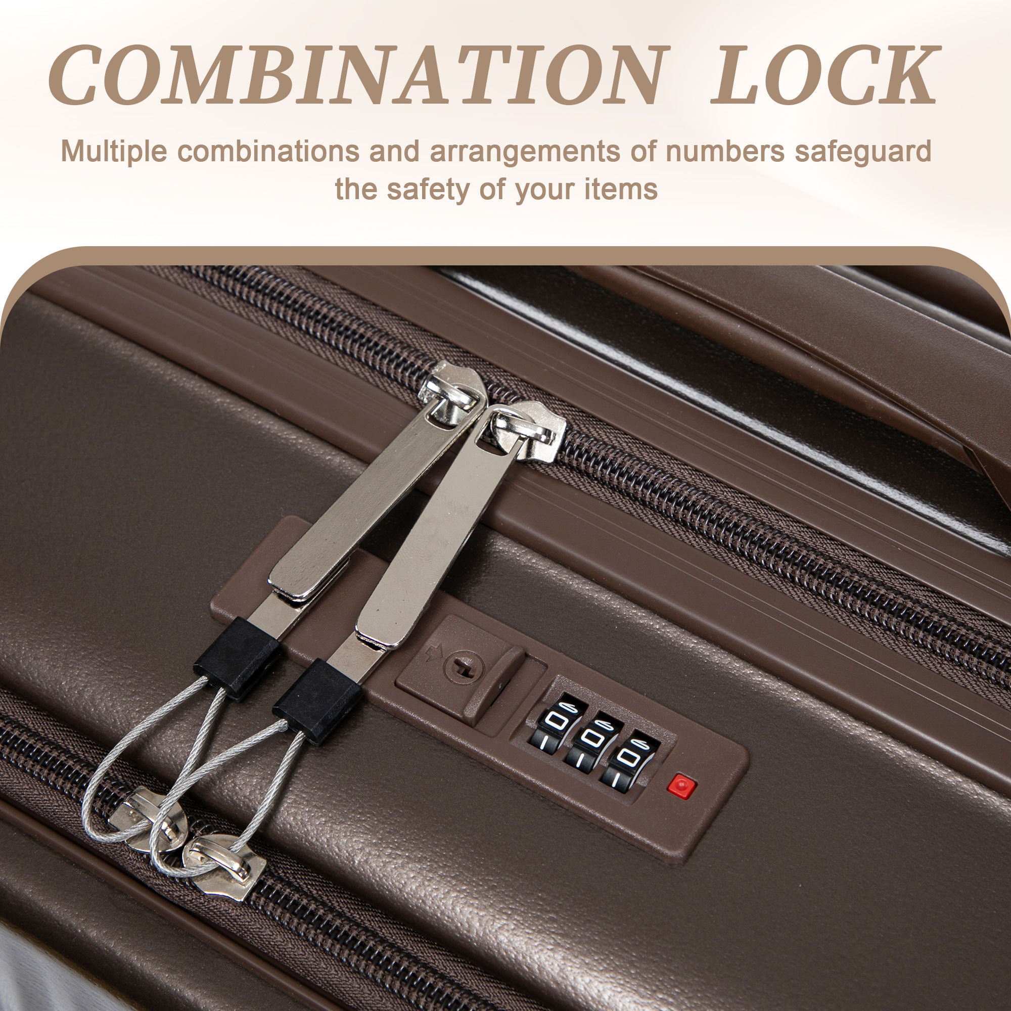 Luggage Set With Cosmetic Case, Combination Lock, Front Opening Design