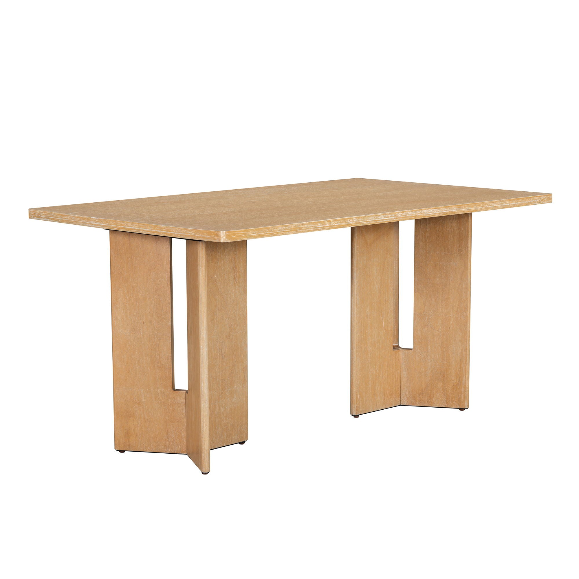 Dining Table Set With 6 Upholstered Chairs, Rectangular Table With Cutout Legs
