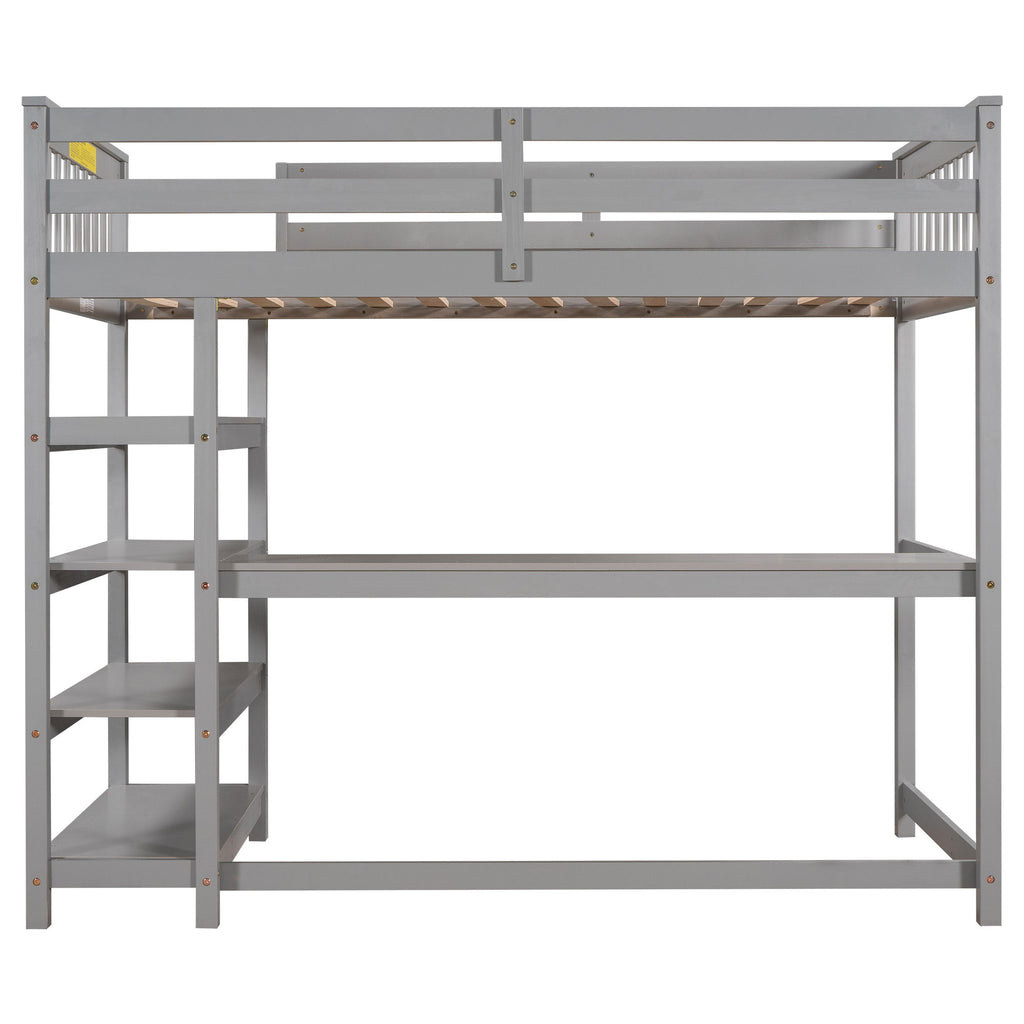 Loft Bed With Storage Shelves And Under Bed Desk