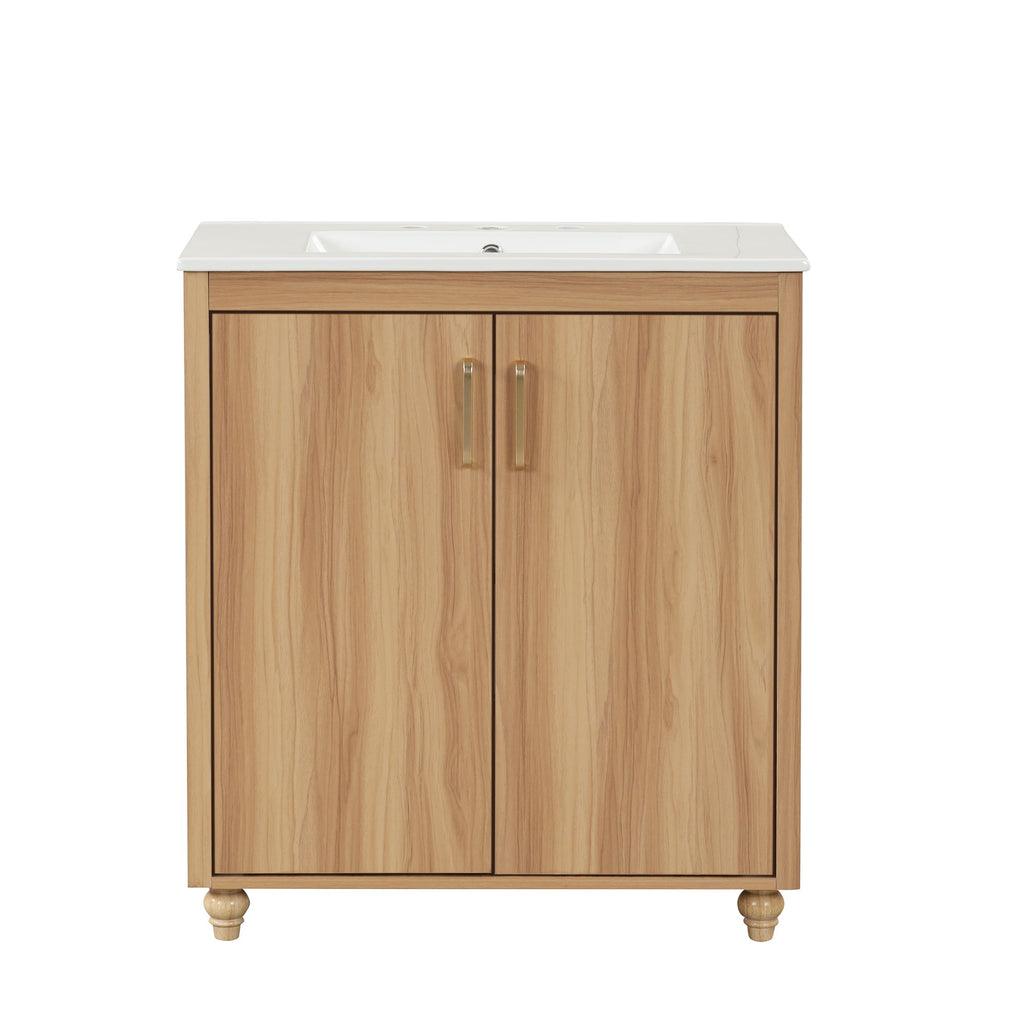 30" Bathroom Vanity With Sink, Cabinet With Doors And Drawer, Rectangular Shape - Natural