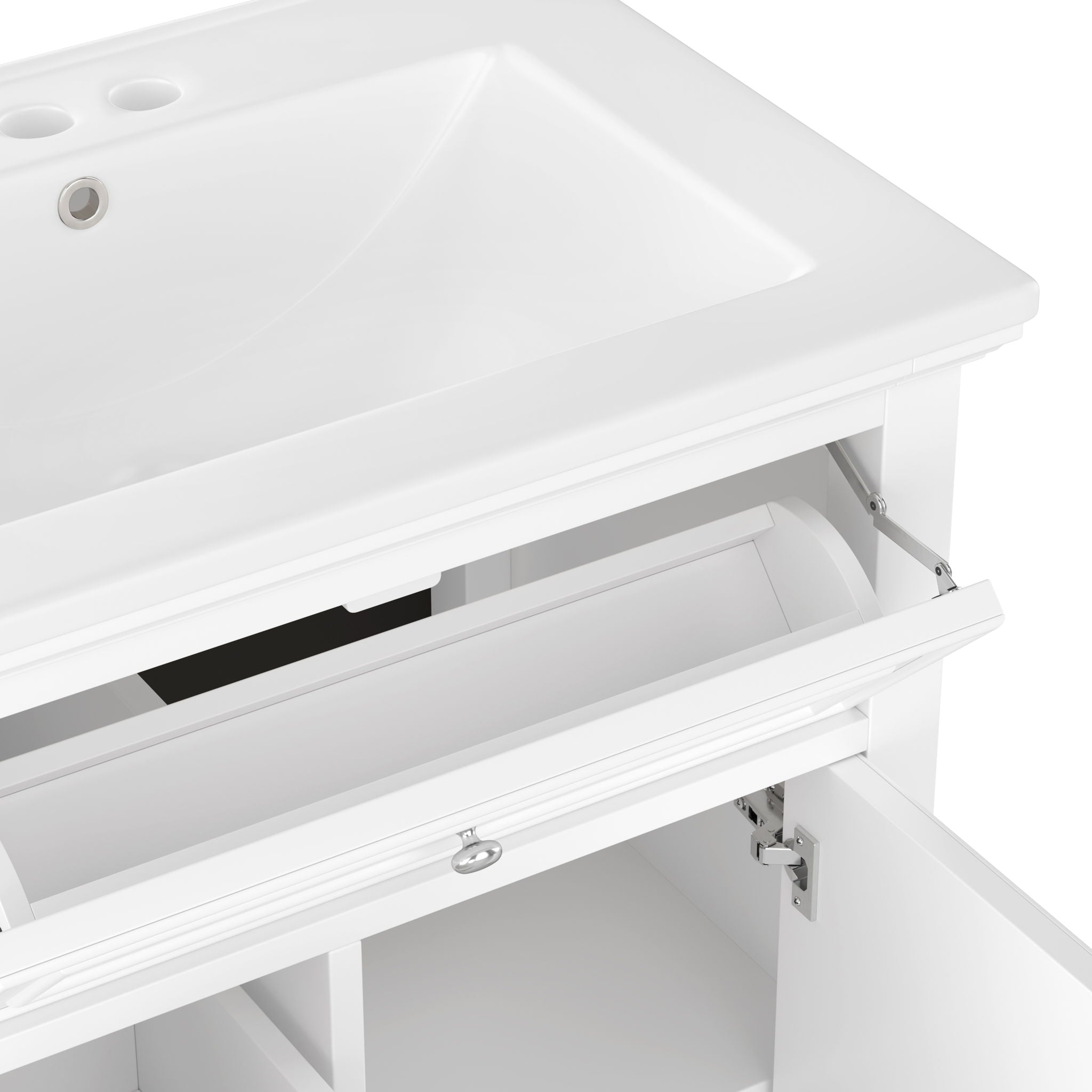 Modern Bathroom Vanity With Sink, Adjustable Shelf, 1 Flip Drawer & 2 Drawers