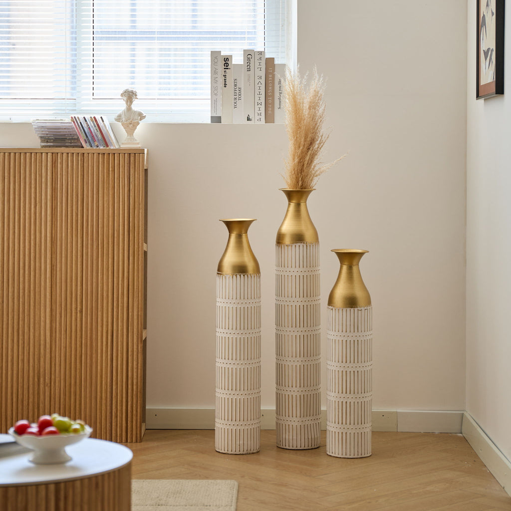 Floor Metal Vases Decorated White Metal Vases (Set of 3) Gorgeous Home Decoration Large Glazed Metal Vases - White