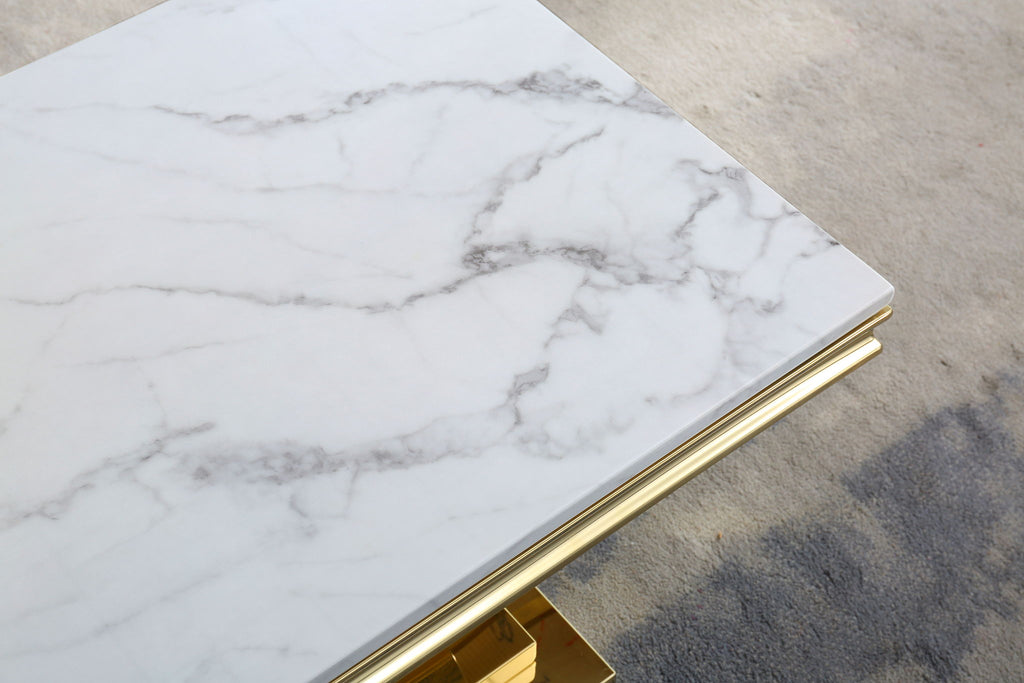 Modern Rectangular Marble Printing Coffee Table, U-Shape Stainless Steel Base With Mirrored Finish