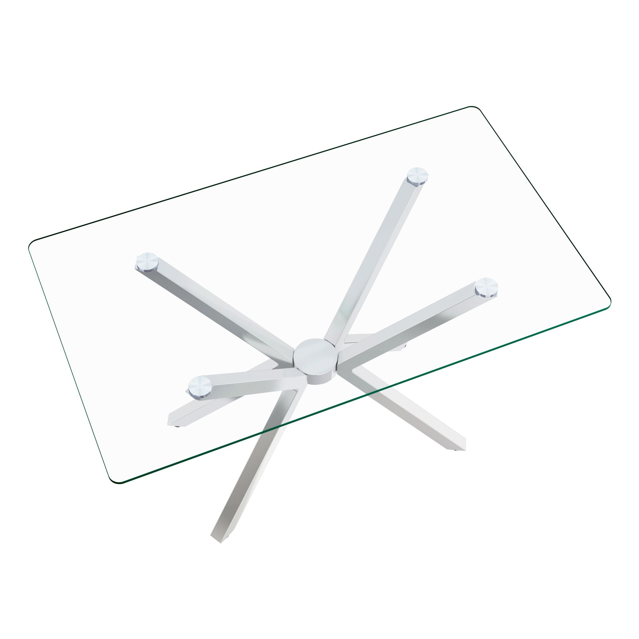 Rectangular Clear Tempered Glass Dining Table, Stylish Design With Plated Metal Legs