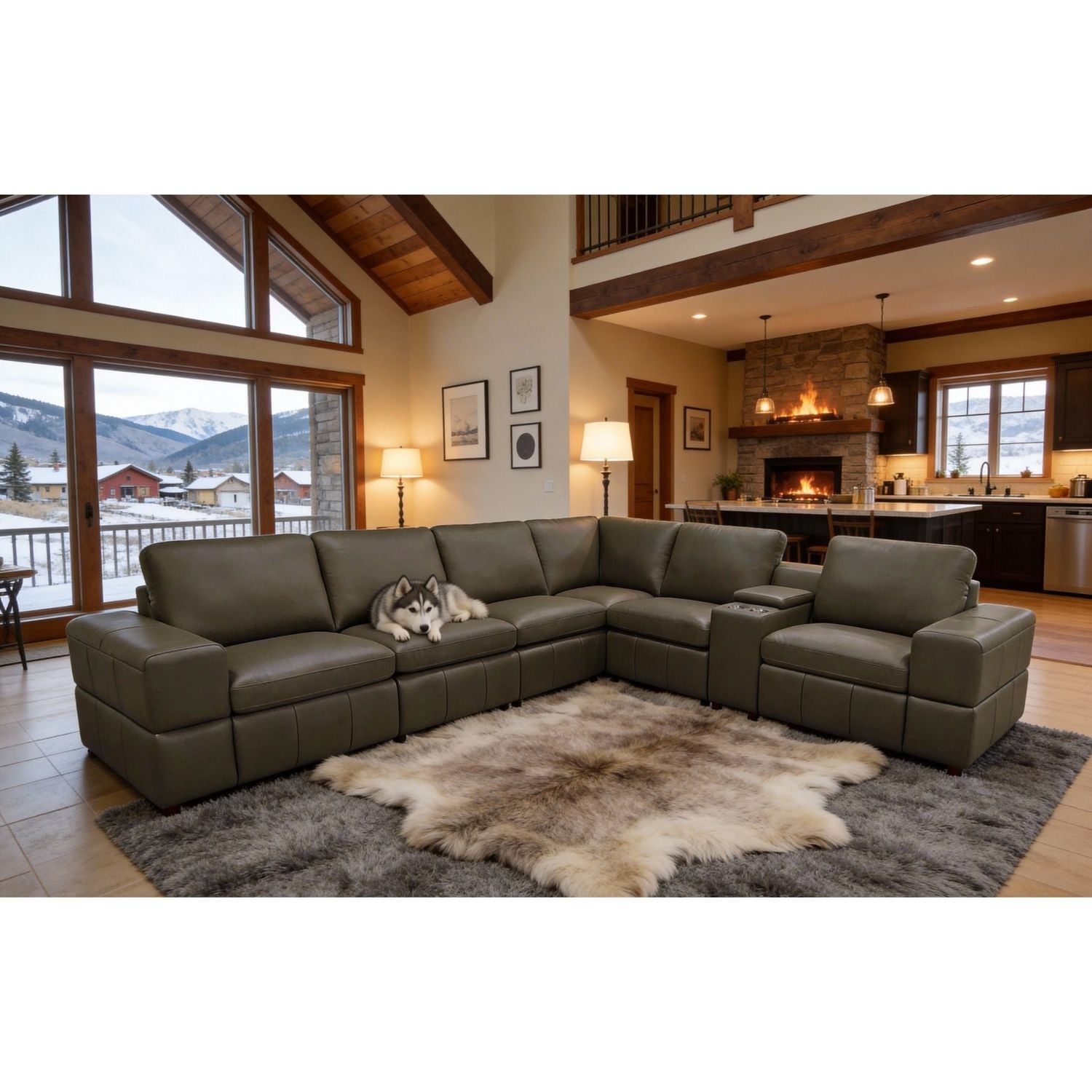 Upholstered Large Arms Sectional With Recliner Seats