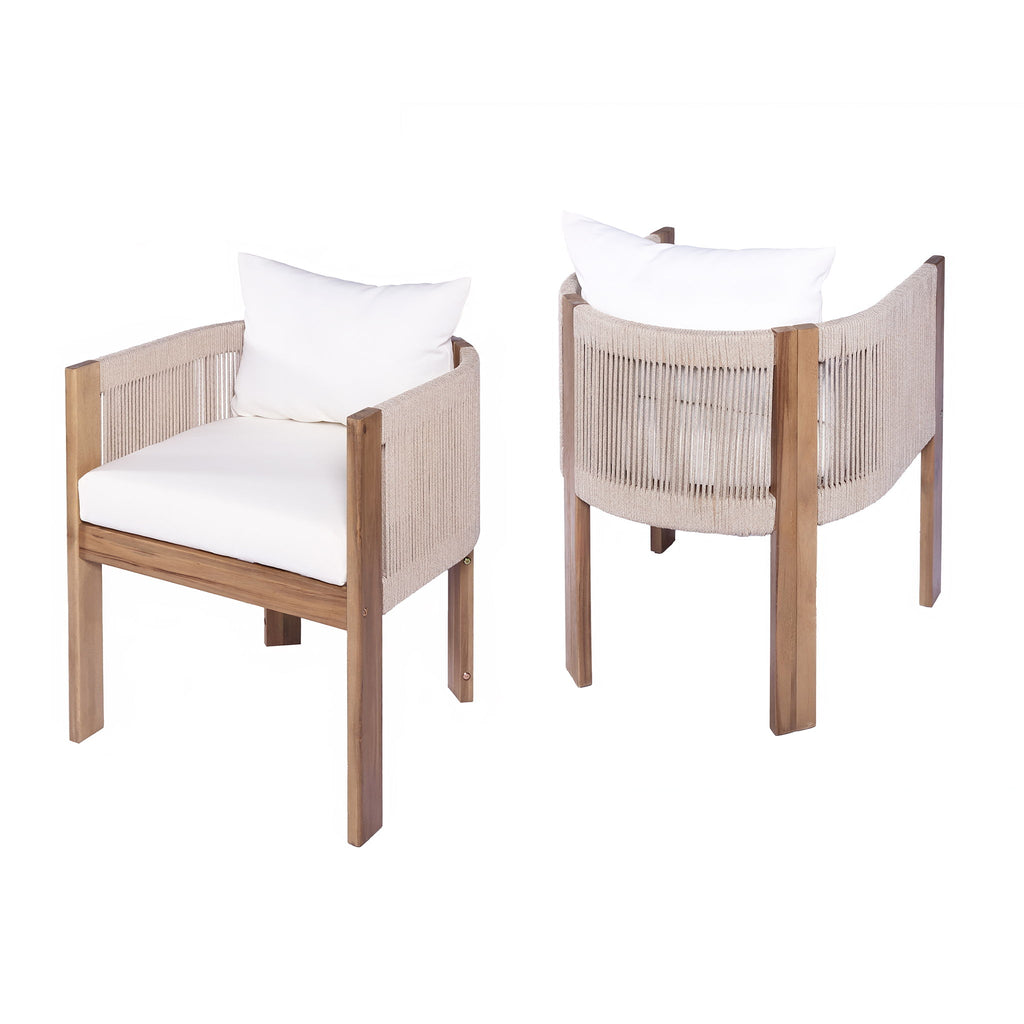 Matera - Patio Dining Chair (Set of 2) With Wraparound Back And Removable Cushion Cover - Teak / Beige
